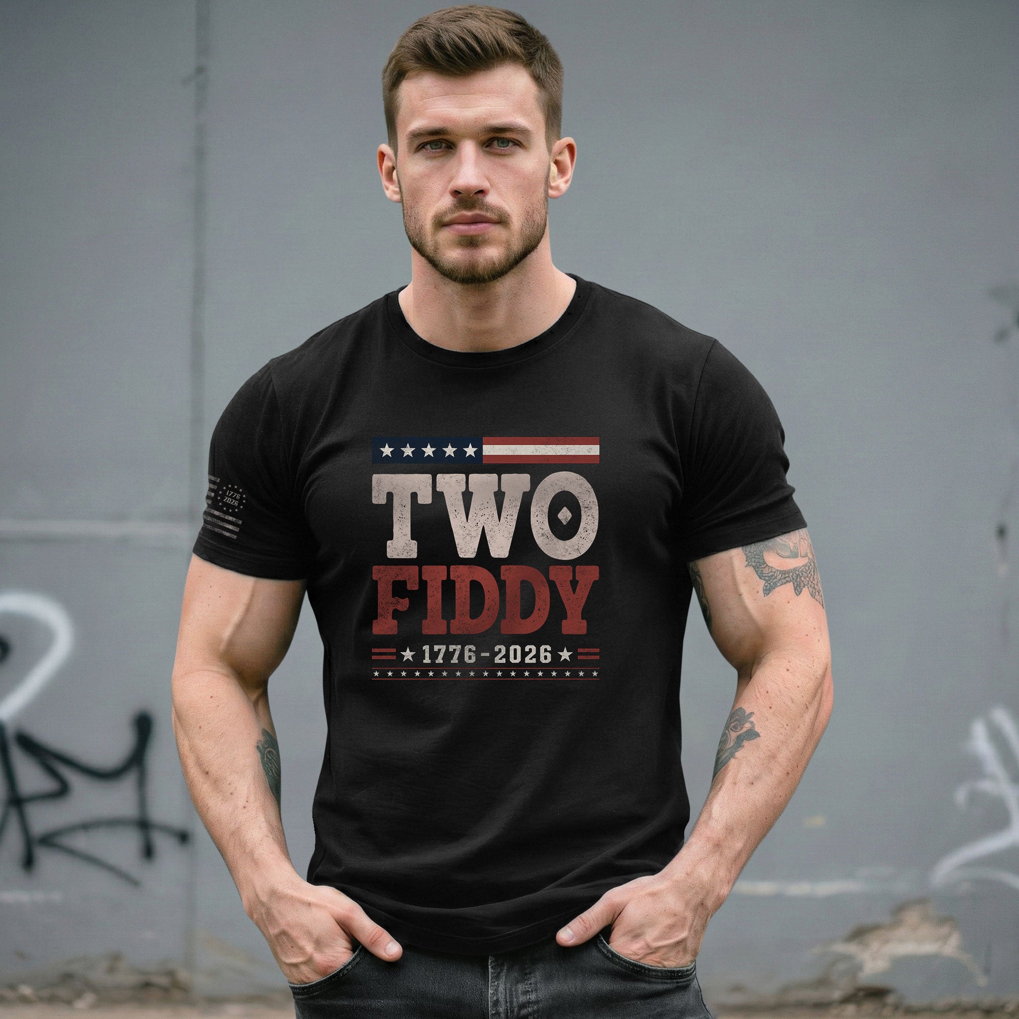 Two Fiddy 1776-2026 Patriotic T-Shirt - Vintage American Independence Graphic Tee - Rust Field Wear