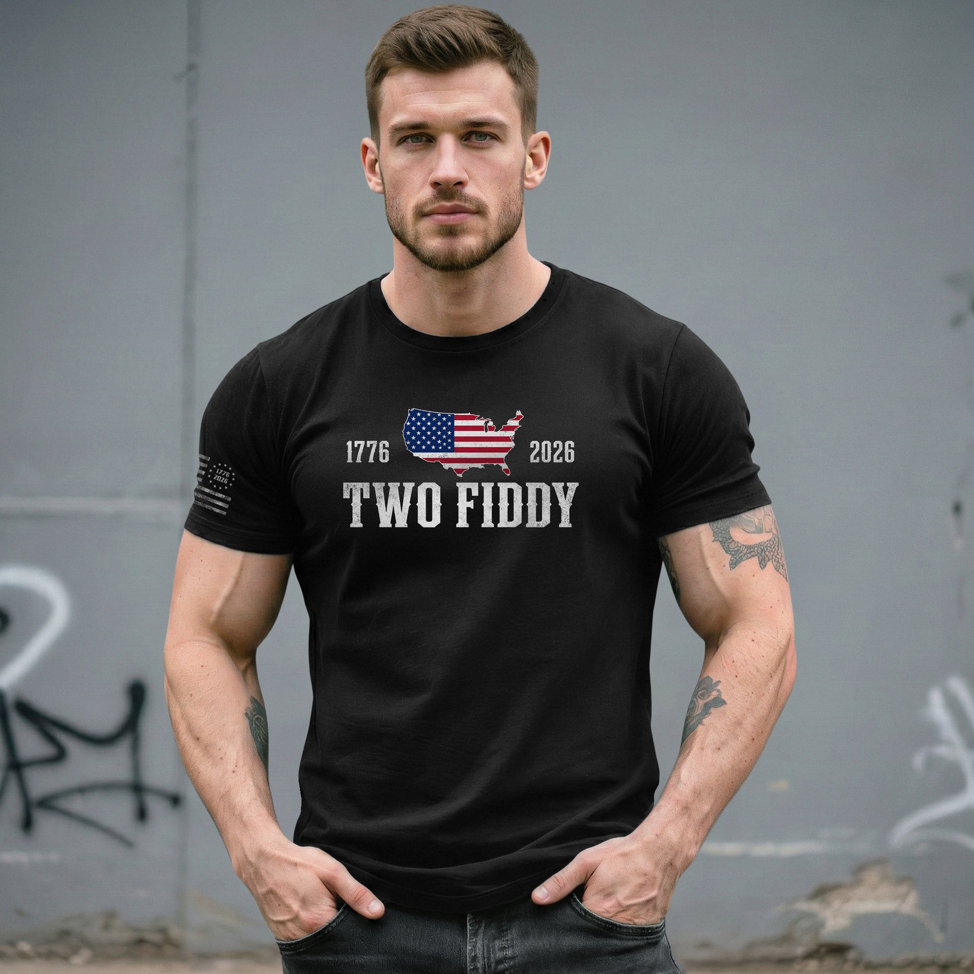 Patriotic Two Fiddy 1776-2026 Map Design - Classic American Anniversary Graphic Tee - Rust Field Wear