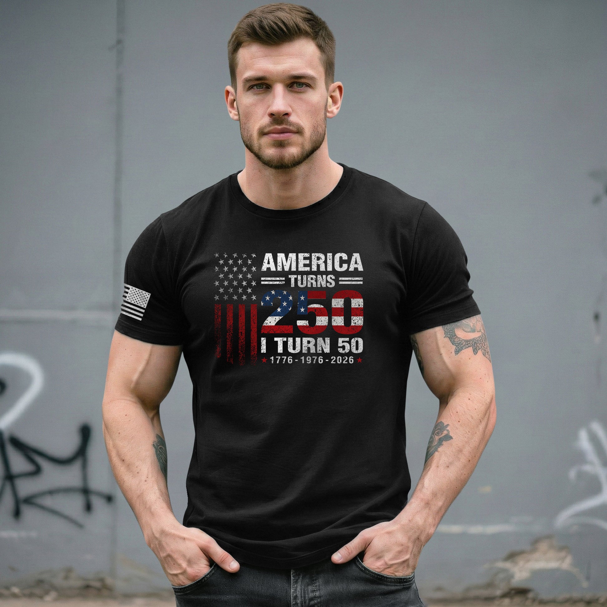 Vintage Style 250 & 50 Birthday Shirt: 1776-2026 Patriotic Anniversary Graphic Tee - Rust Field Wear