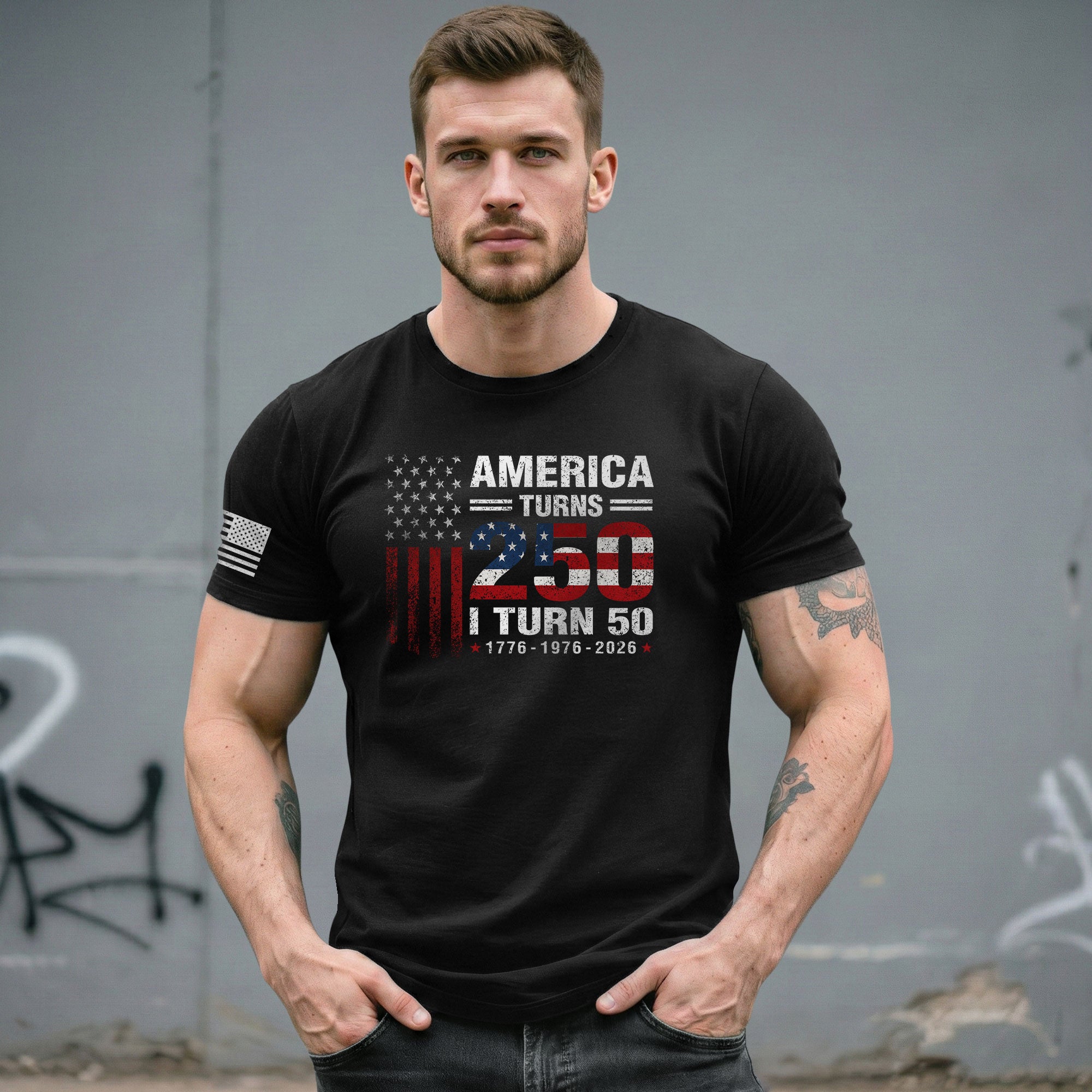 Vintage Style 250 & 50 Birthday Shirt: 1776-2026 Patriotic Anniversary Graphic Tee - Rust Field Wear