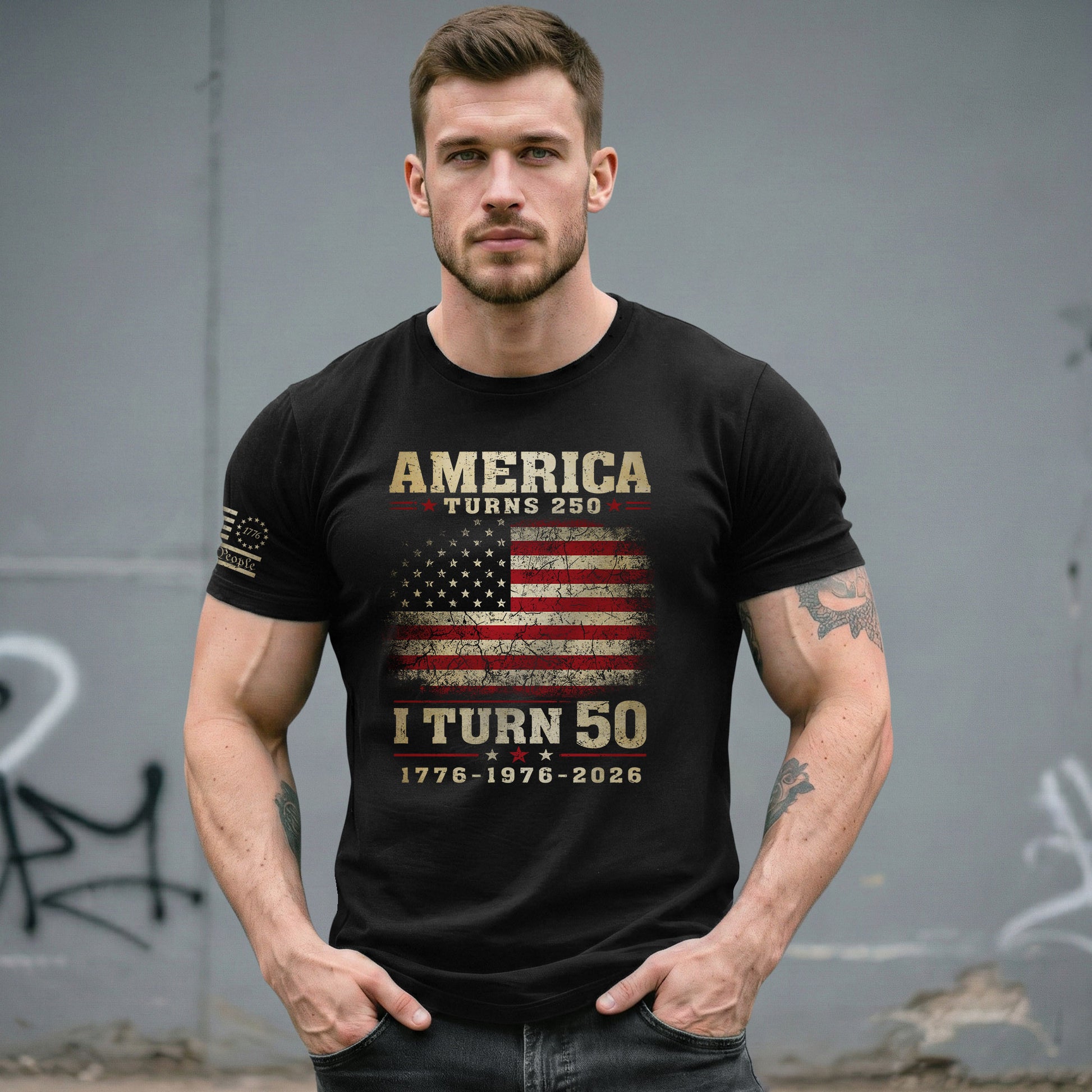 Patriotic 1776 2026 Birthday Tee Celebrating America Turns 250 And I Turn 50 Graphic Shirt - Rust Field Wear