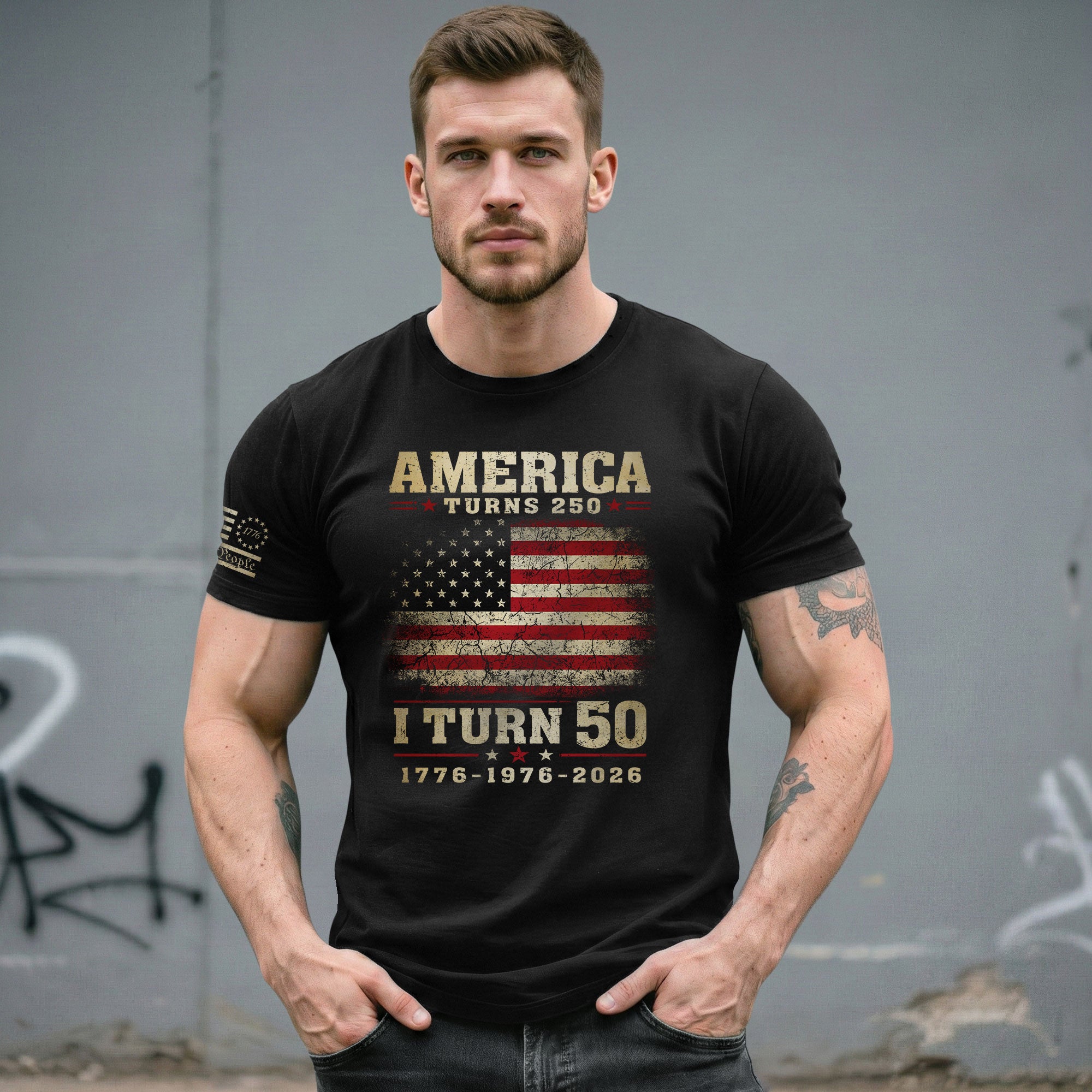 Patriotic 1776 2026 Birthday Tee Celebrating America Turns 250 And I Turn 50 Graphic Shirt - Rust Field Wear