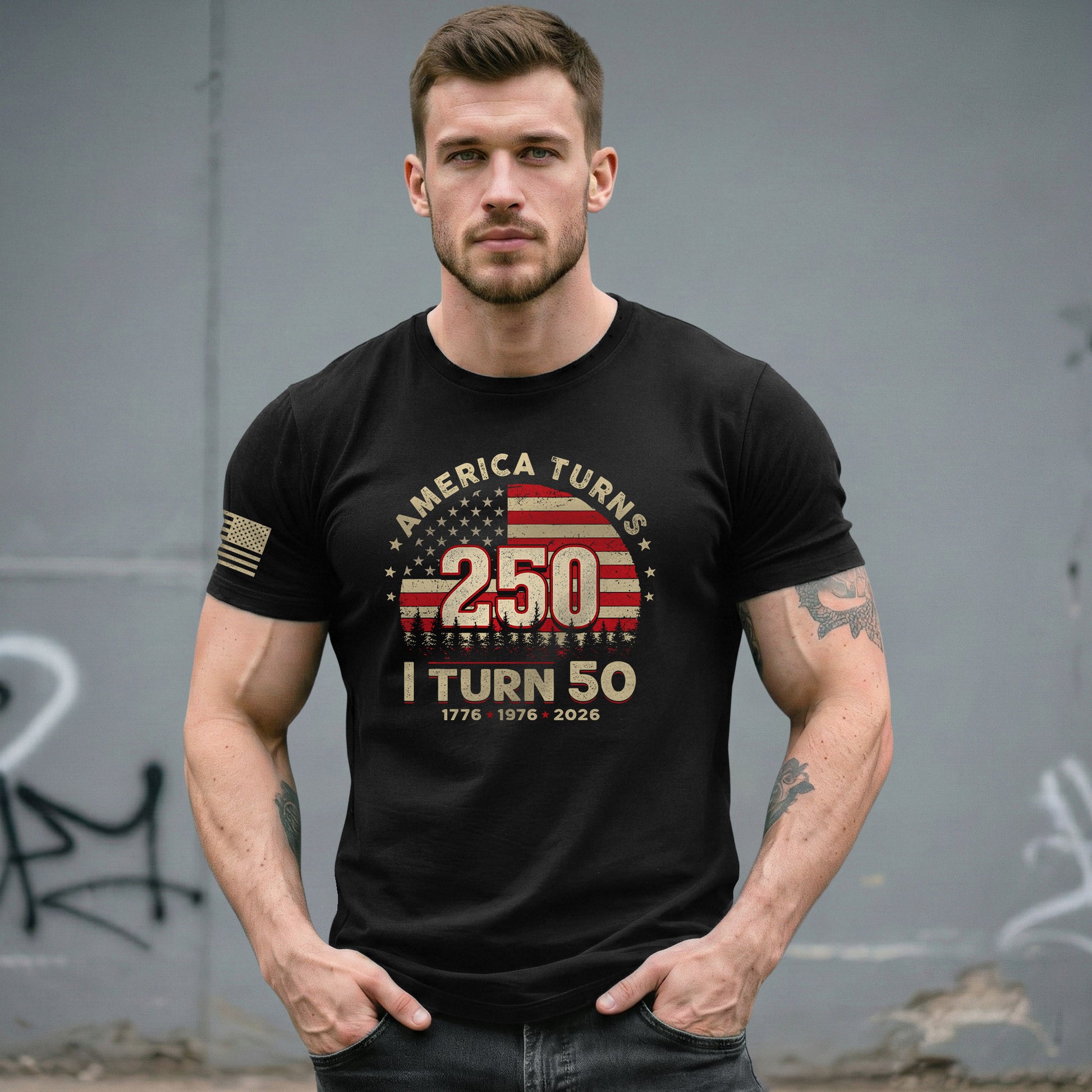 Awesome 1776 2026 Birthday Shirt America Turns 250 And I Turn 50 Patriotic Graphic Tee - Rust Field Wear