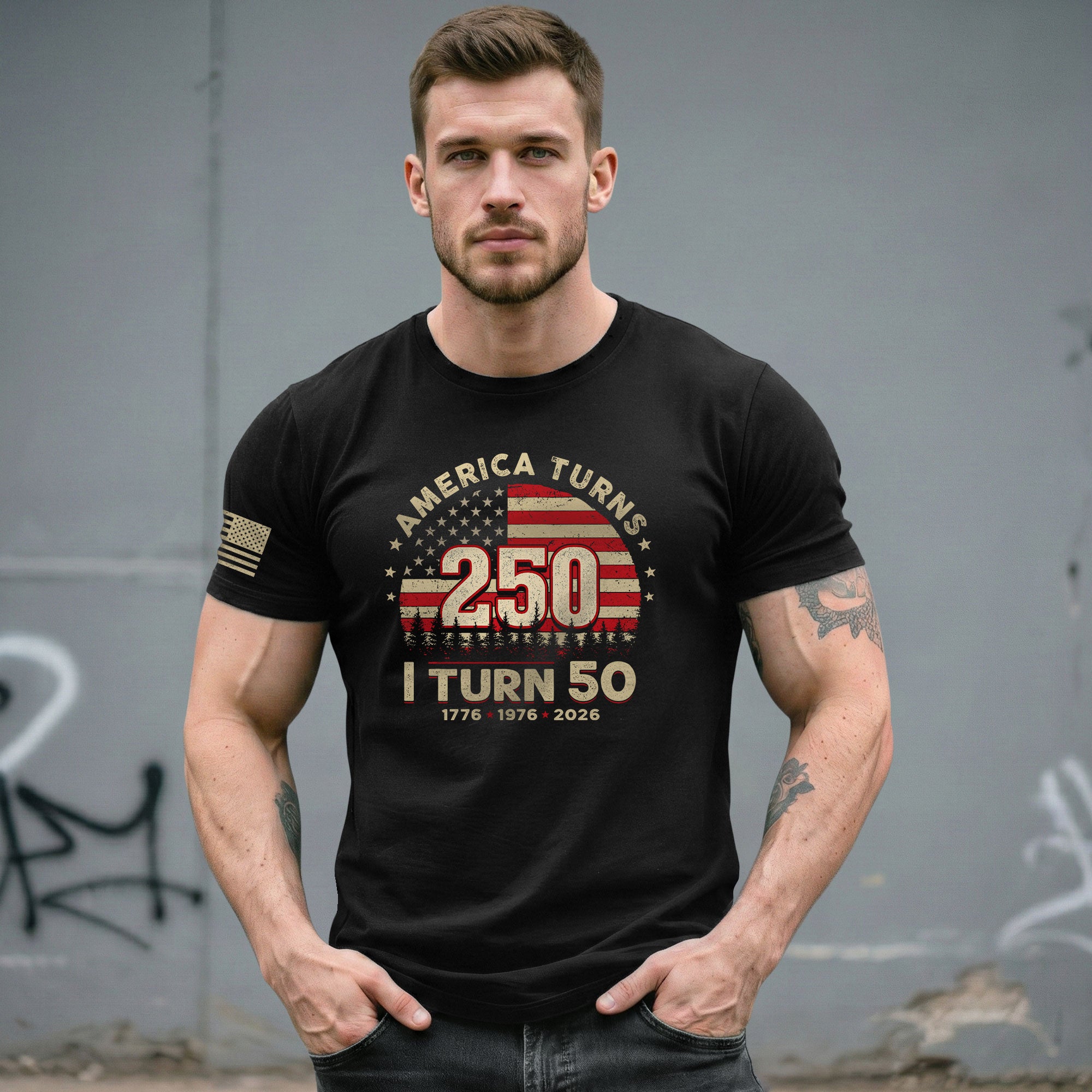 Awesome 1776 2026 Birthday Shirt America Turns 250 And I Turn 50 Patriotic Graphic Tee - Rust Field Wear
