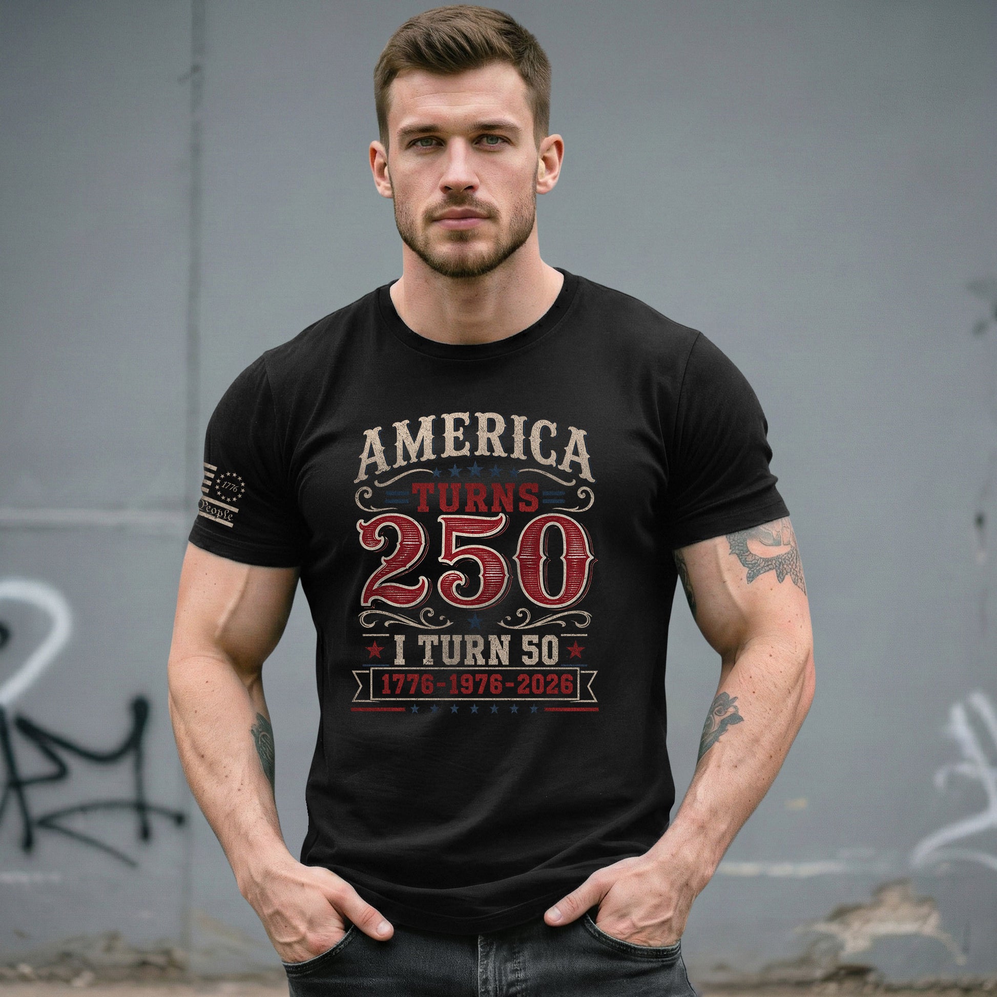 Classic 1776 1976 2026 Birthday Shirt America Turns 250 Plus I Turn 50 Patriotic Graphic Tee - Rust Field Wear