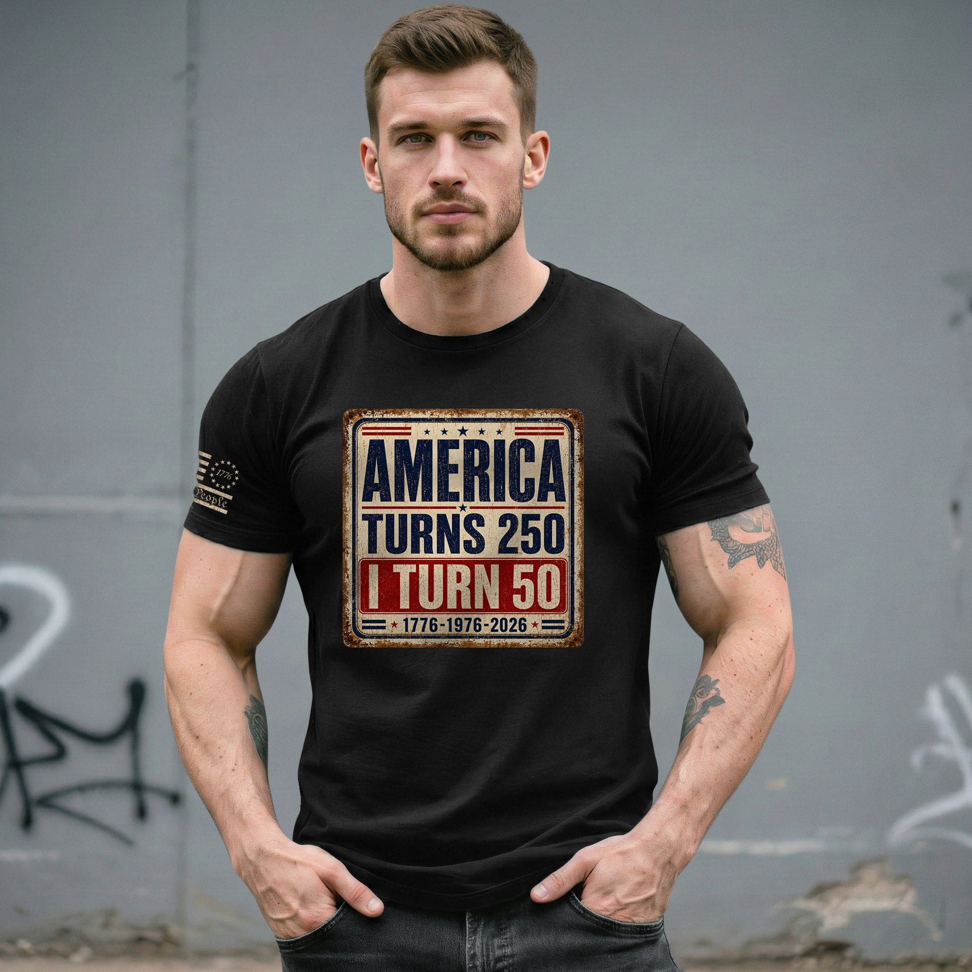 Distressed 1776 1976 2026 Birthday T Shirt America Turns 250 And I Turn 50 Anniversary Tee - Rust Field Wear
