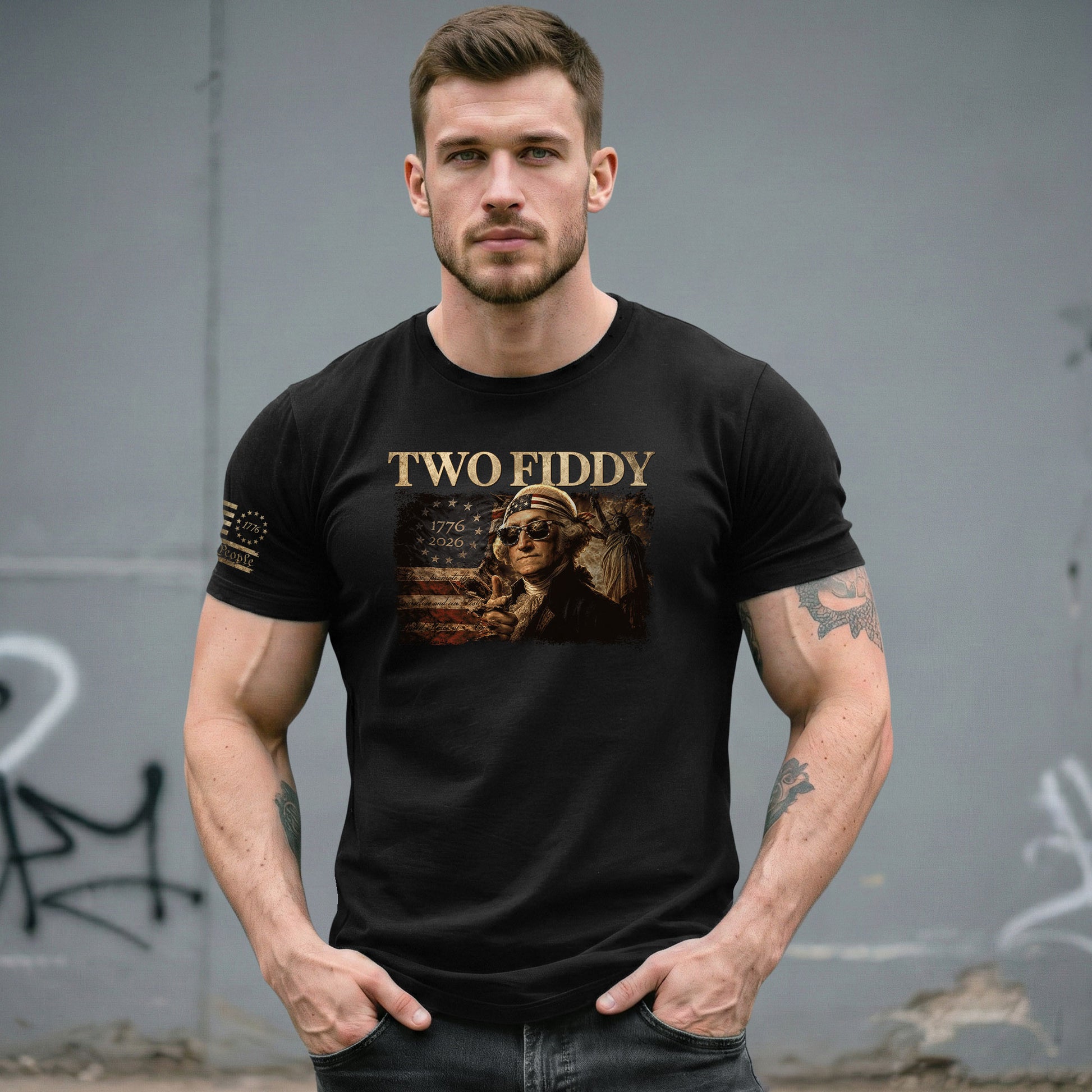 Two Fiddy George Washington 1776 2026 Patriotic Graphic Tee American Heritage Shirt - Rust Field Wear