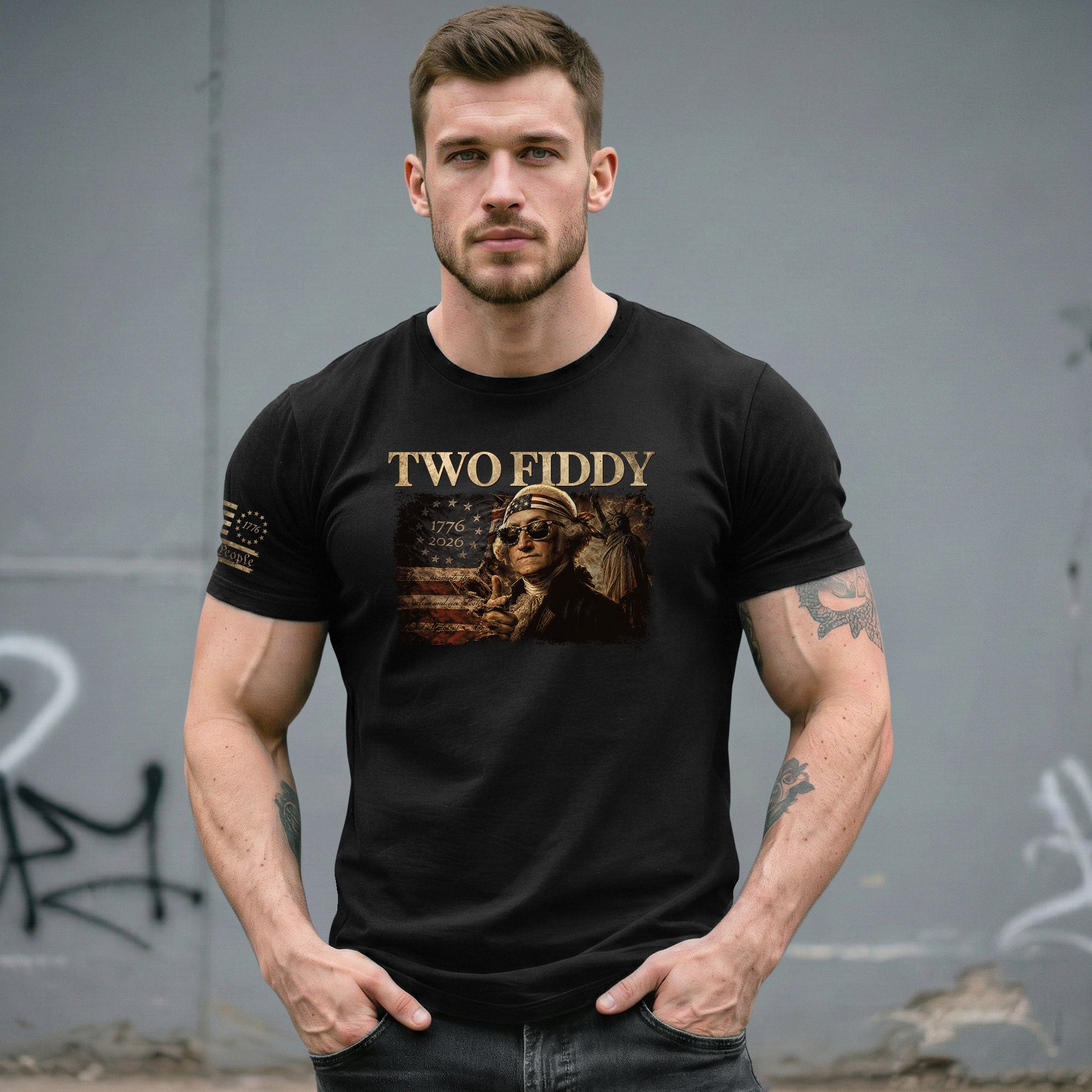 Two Fiddy George Washington 1776 2026 Patriotic Graphic Tee American Heritage Shirt - Rust Field Wear