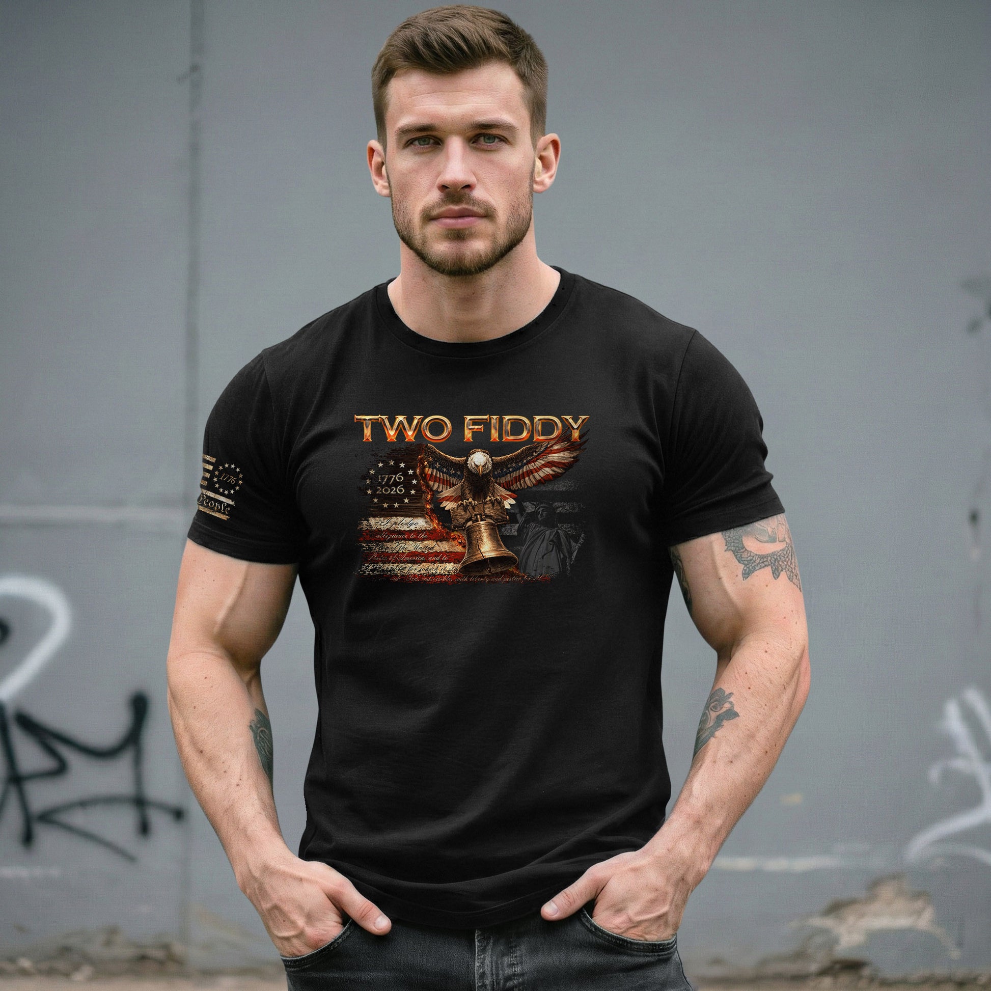Two Fiddy 1776 2026 Patriotic Graphic Tee Eagle And Liberty Bell Heritage Style Shirt - Rust Field Wear