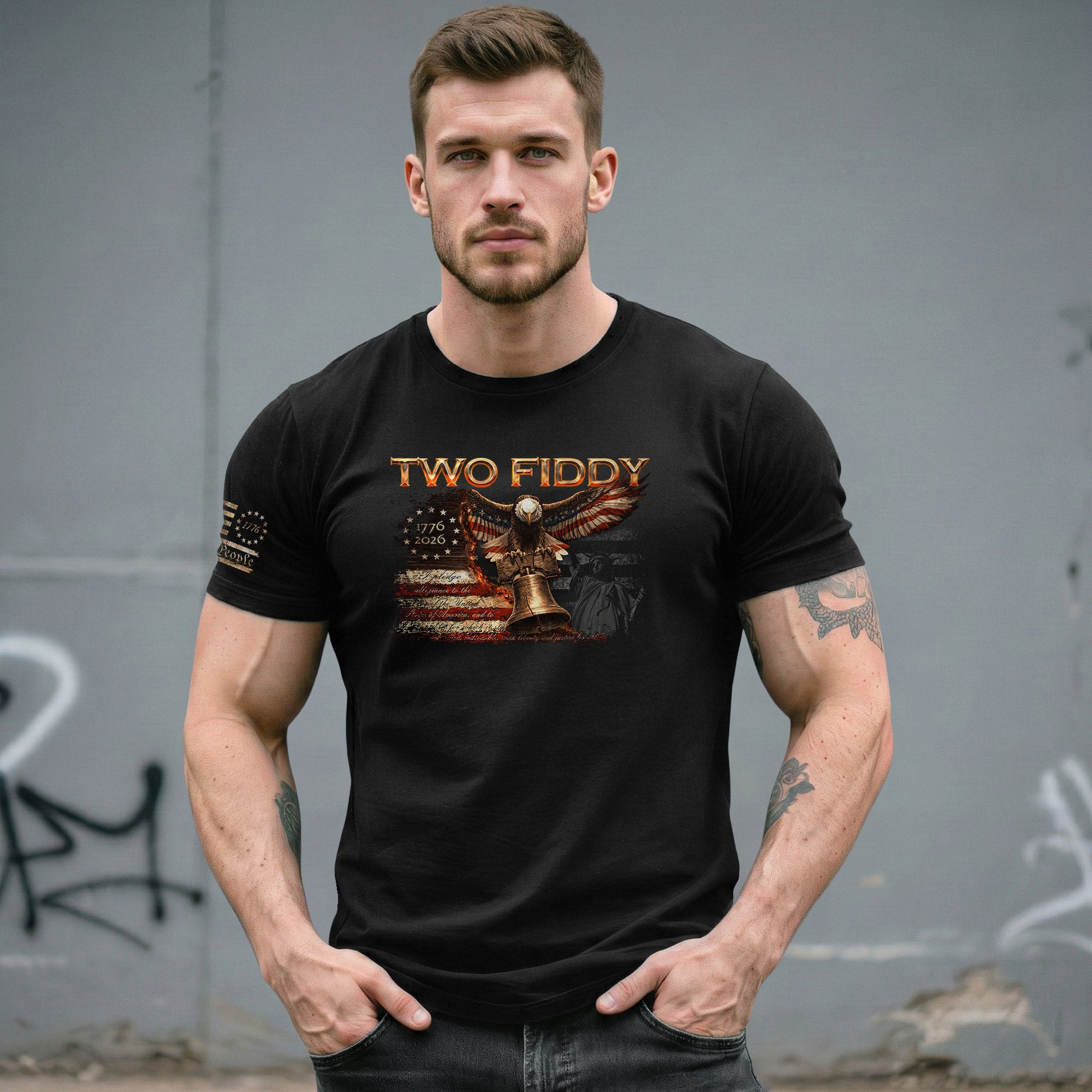 Two Fiddy 1776 2026 Patriotic Graphic Tee Eagle And Liberty Bell Heritage Style Shirt - Rust Field Wear