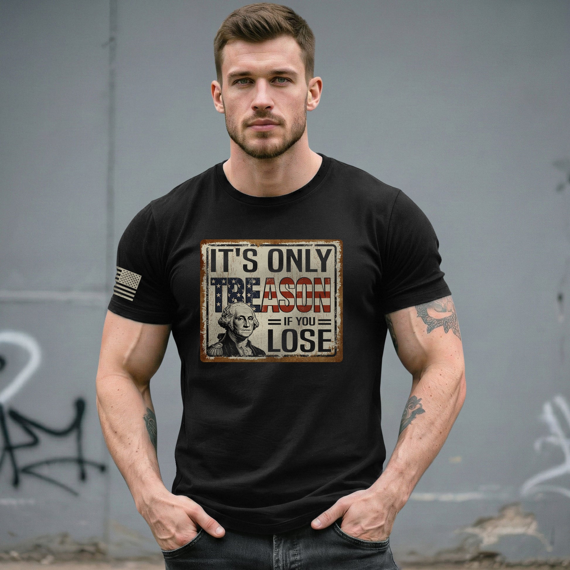 It's Only Treason If You Lose T-Shirt Vintage George Washington Patriotic US Flag Tee - Rust Field Wear