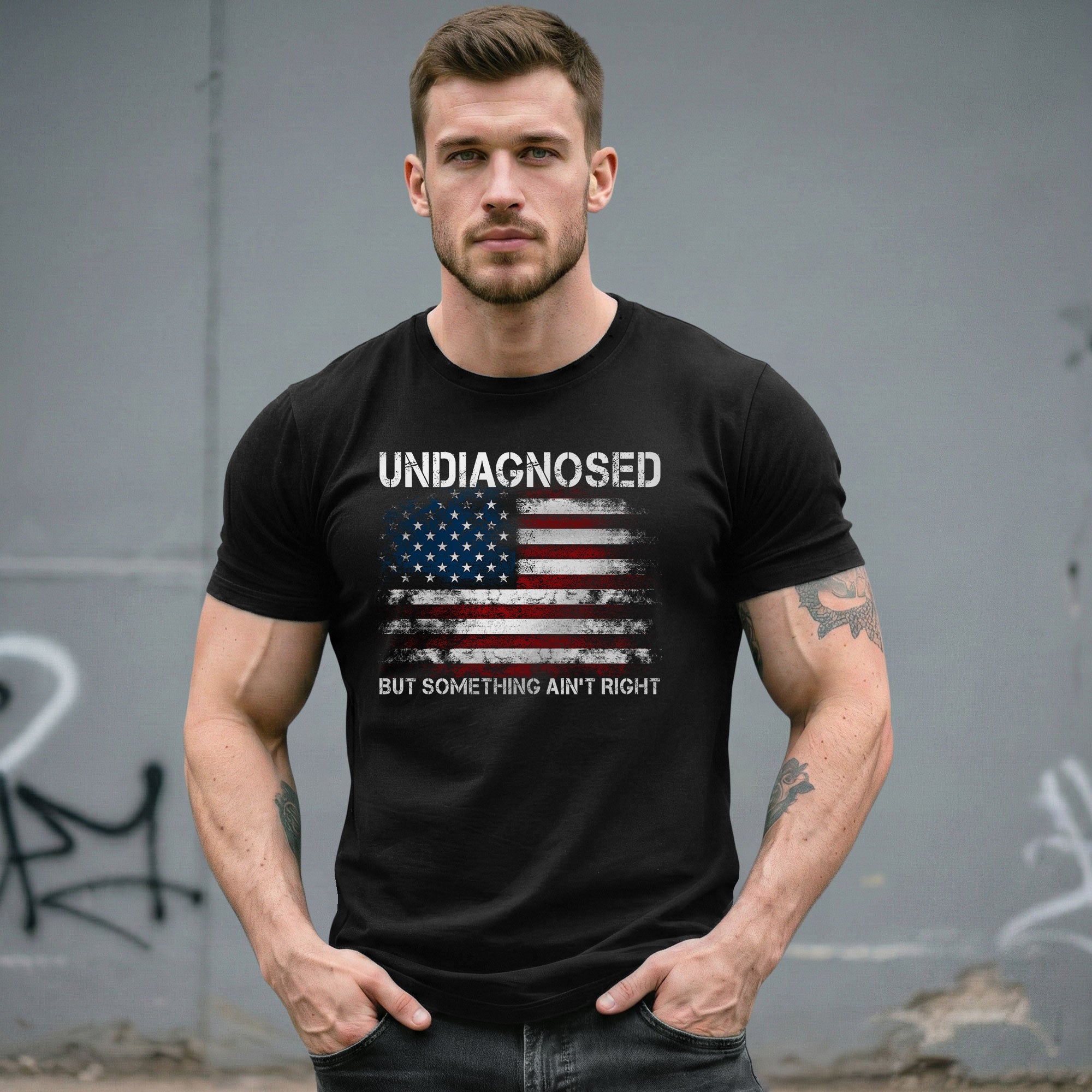Undiagnosed But Something Ain't Right Graphic Tee Distressed USA Flag Patriotic Shirt - Rust Field Wear