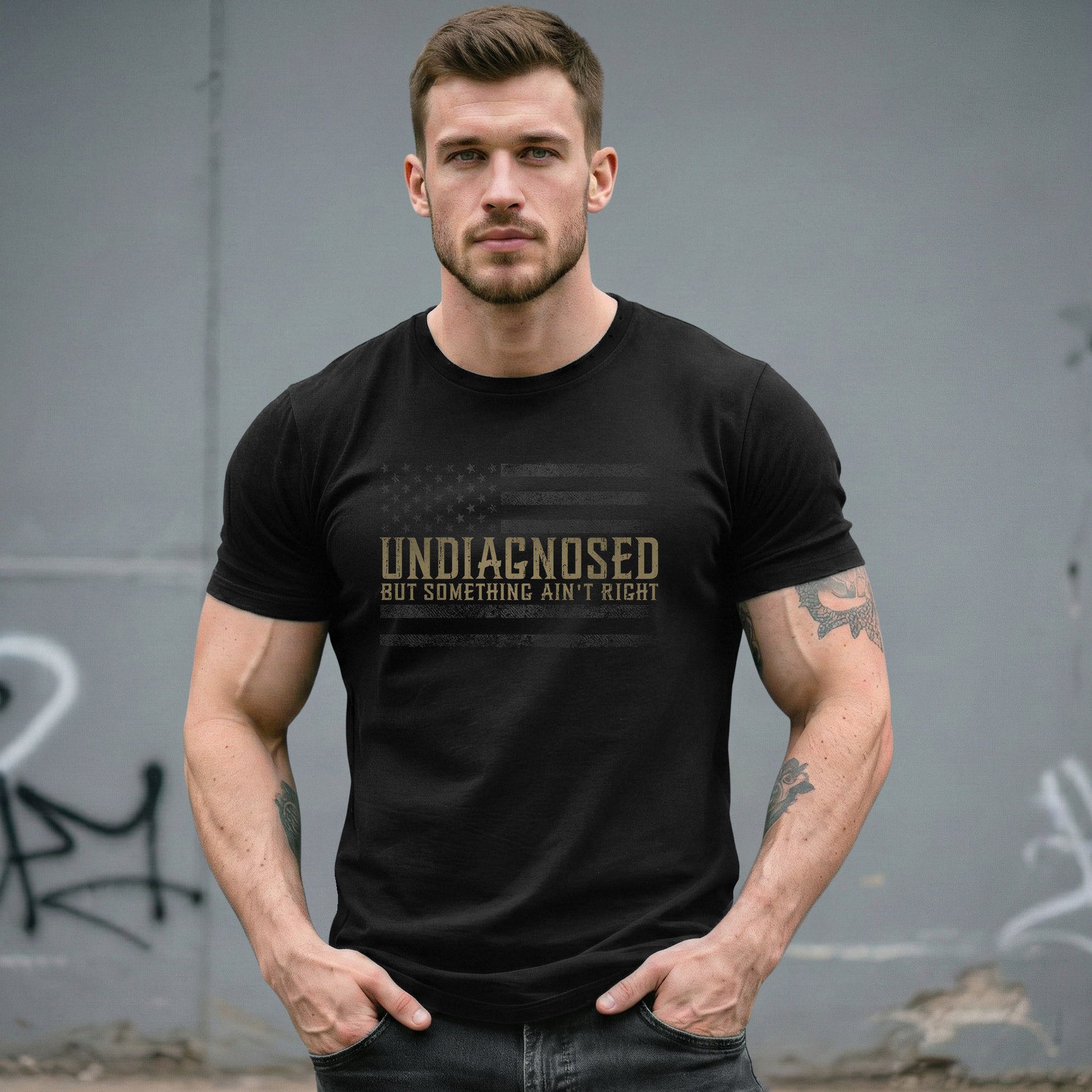 Undiagnosed But Something Ain't Right Graphic Tee Tactical USA Flag Patriotic Shirt - Rust Field Wear