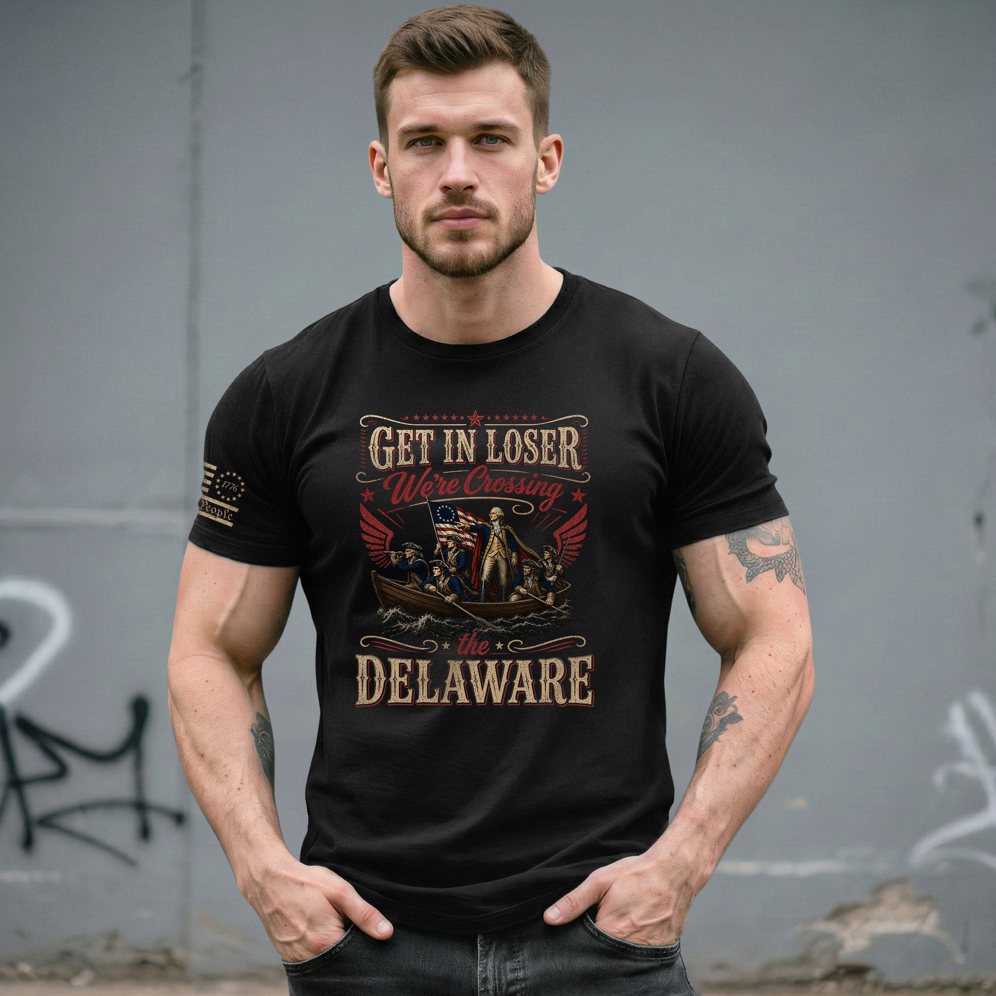 Get In Loser We're Crossing The Delaware T-Shirt Sarcastic 1776 Patriotic US Flag Gift - Rust Field Wear