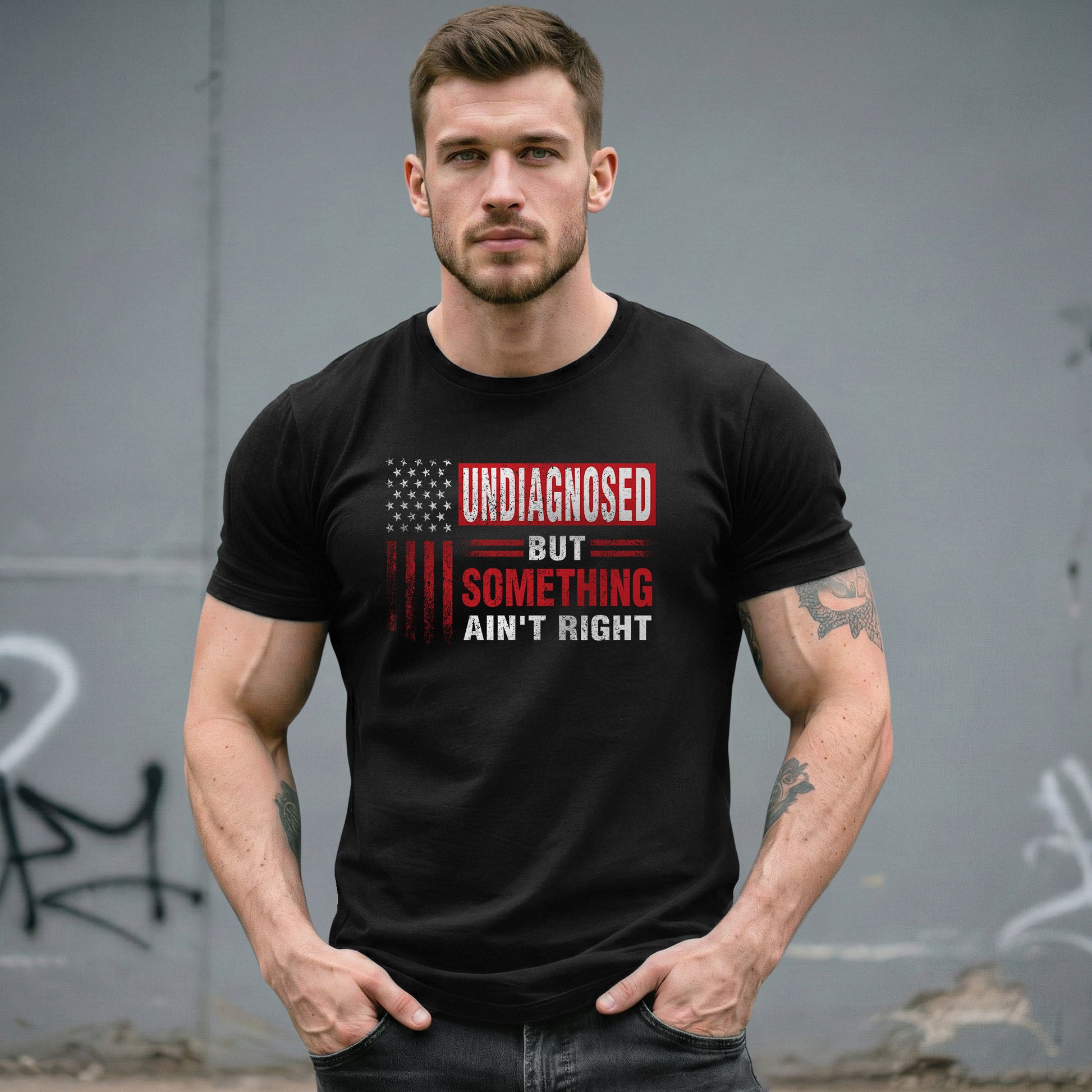 Undiagnosed But Something Ain't Right T-Shirt Patriotic American Flag Distressed Tee - Rust Field Wear