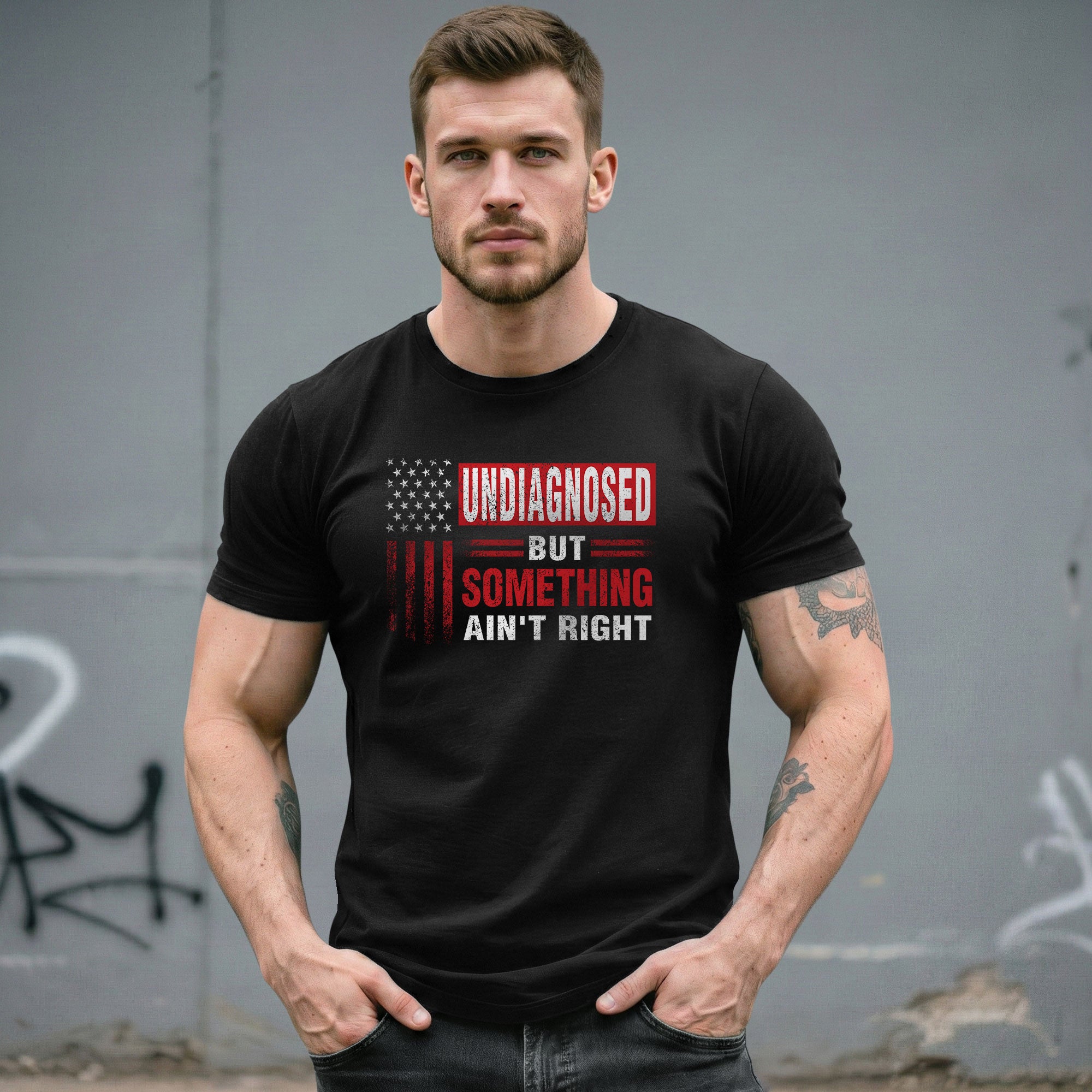 Undiagnosed But Something Ain't Right T-Shirt Patriotic American Flag Distressed Tee - Rust Field Wear