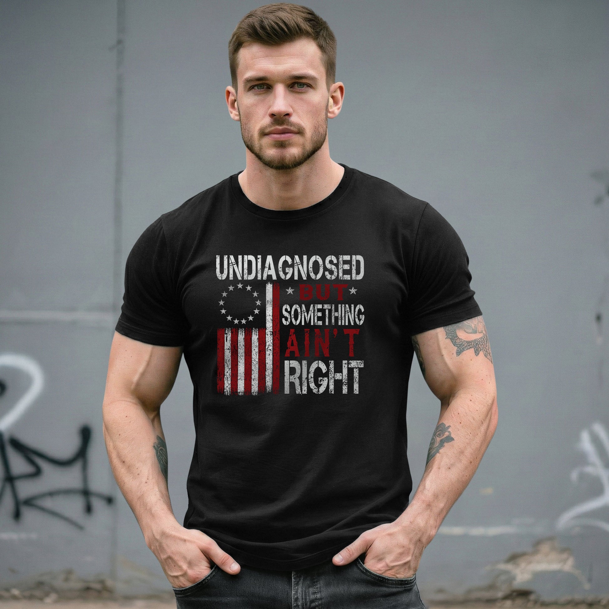 Undiagnosed But Something Ain't Right T-Shirt Betsy Ross 13 Stars Colonial US Flag Tee - Rust Field Wear