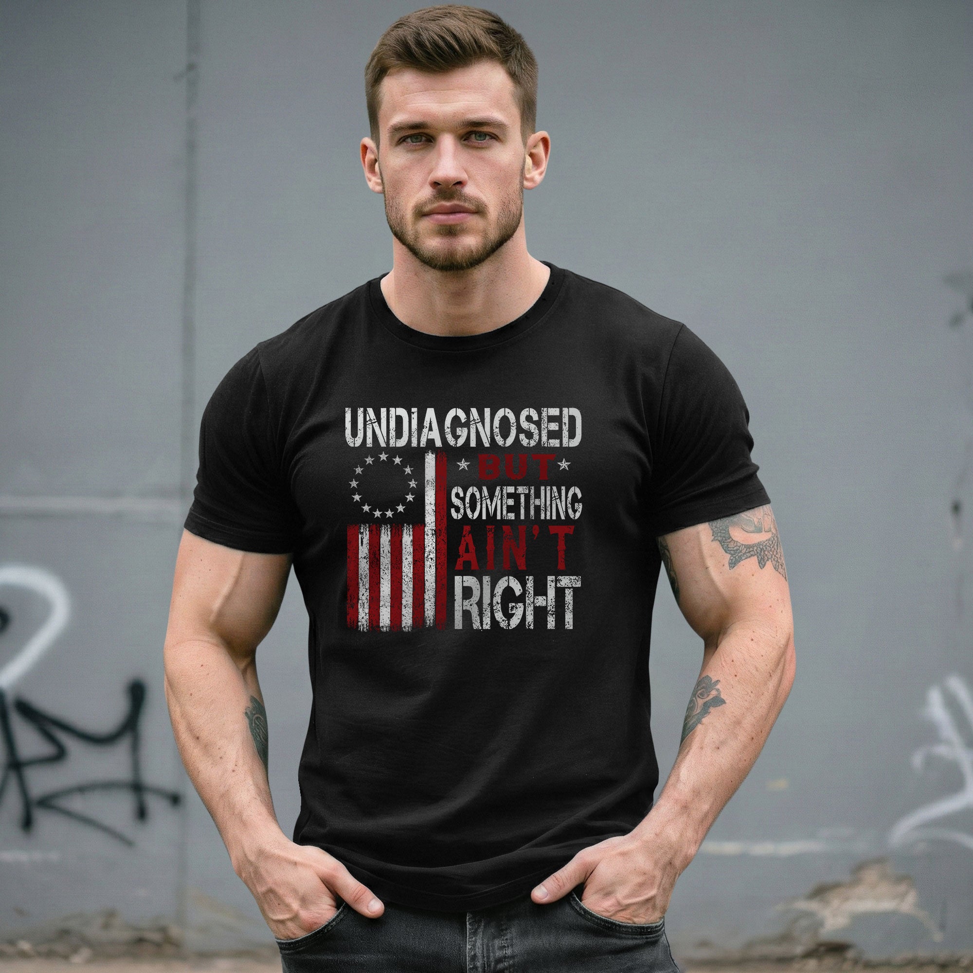 Undiagnosed But Something Ain't Right T-Shirt Betsy Ross 13 Stars Colonial US Flag Tee - Rust Field Wear