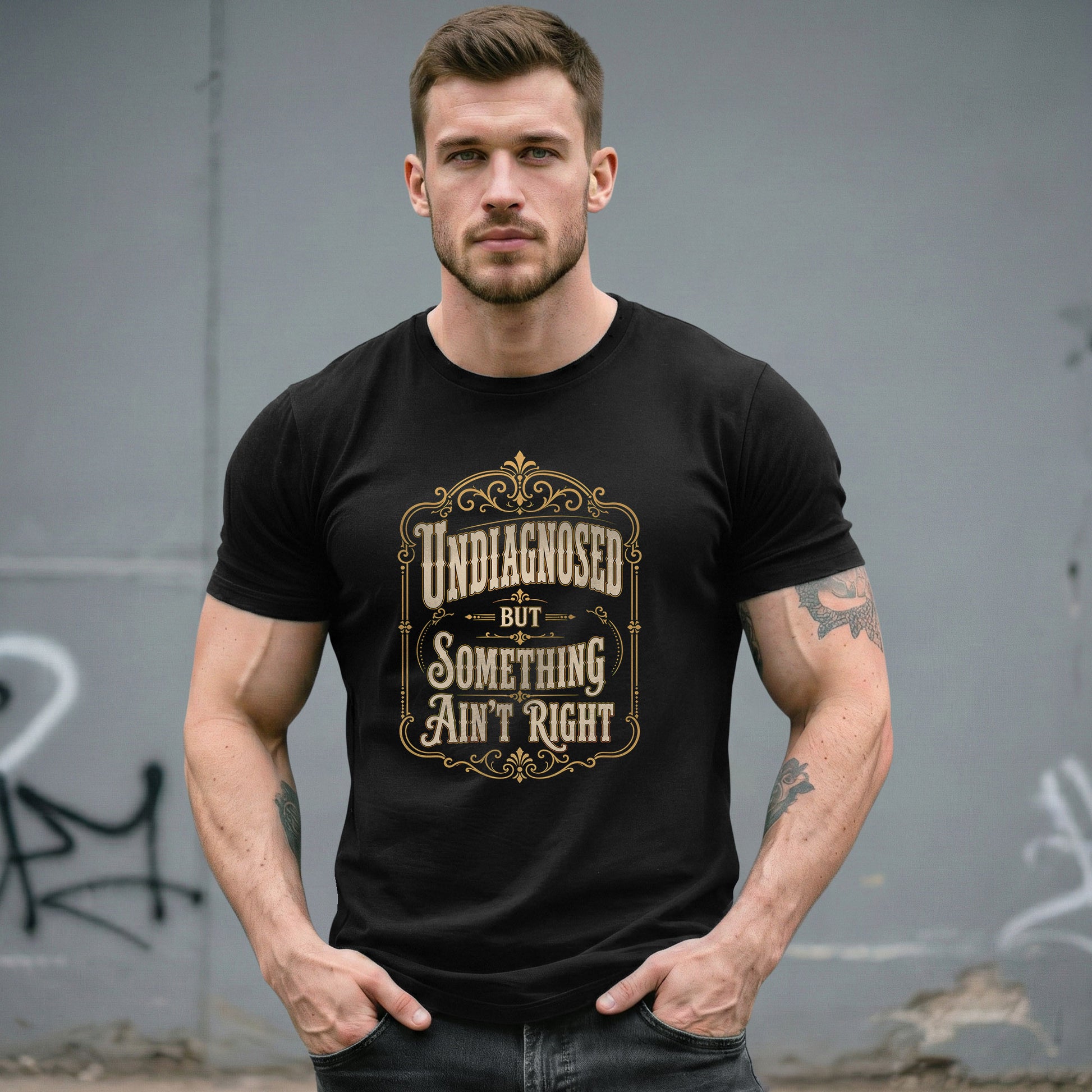 Vintage Ornate Frame Slogan Tee Undiagnosed But Something Ain't Right Casual Shirt - Rust Field Wear