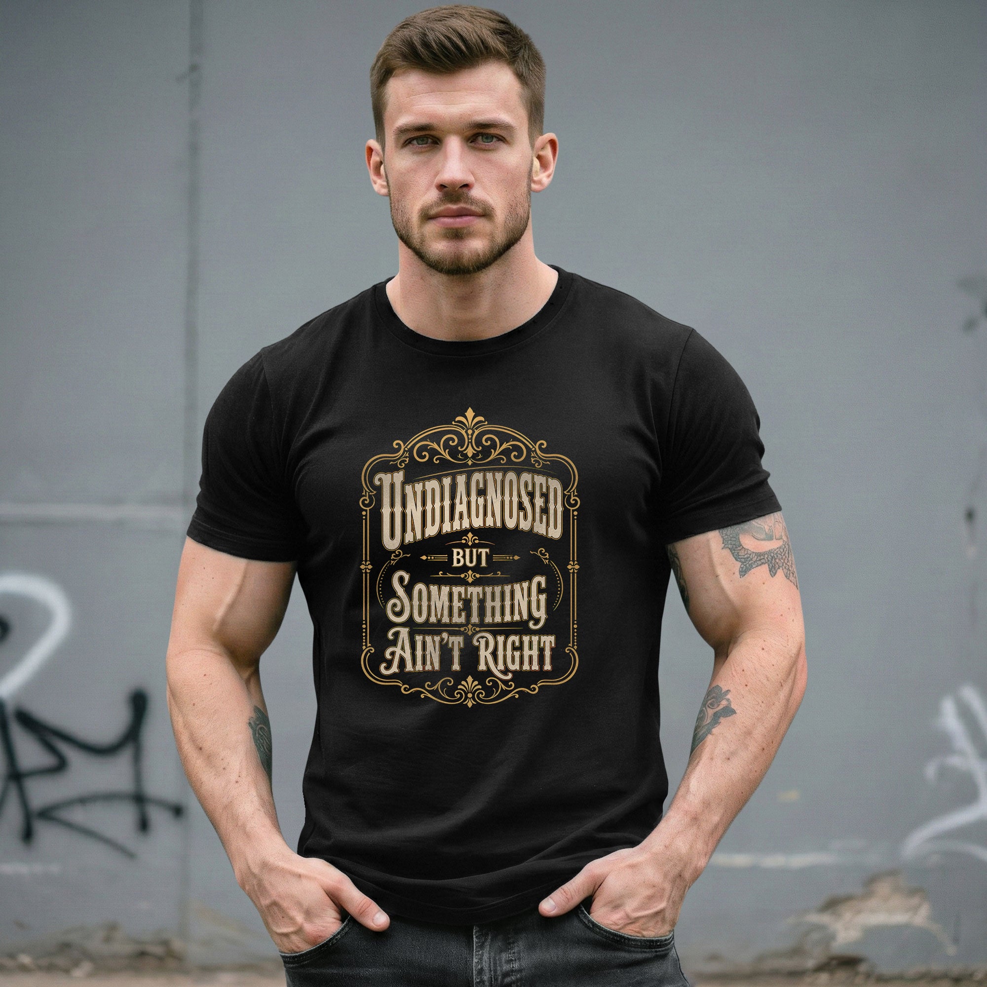 Vintage Ornate Frame Slogan Tee Undiagnosed But Something Ain't Right Casual Shirt - Rust Field Wear