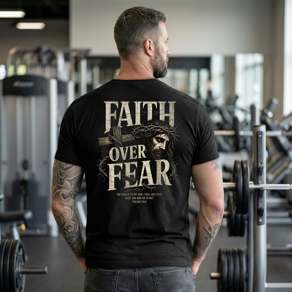 Inspirational Christian T-Shirt Faith Over Fear Jesus Cross Casual Cotton Shirt - Rust Field Wear