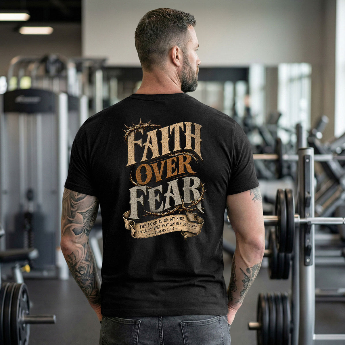Faith Over Fear T Shirt Christian Crown Of Thorns Psalms 118 6 Religious Tee Top - Rust Field Wear