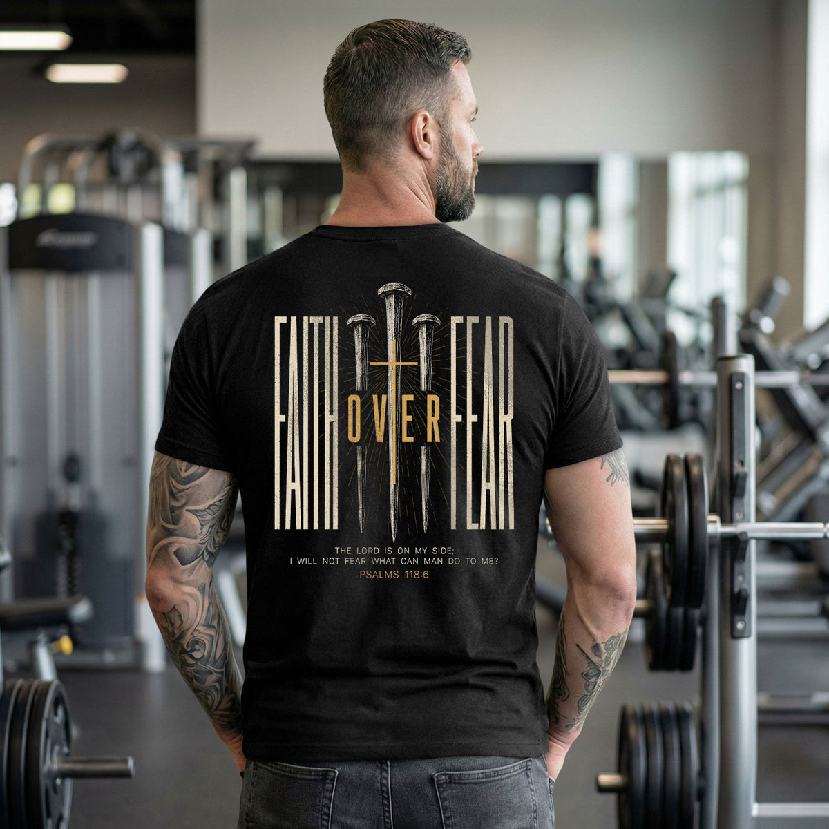 Faith Over Fear T Shirt Christian Cross Nails Psalms 118 6 Religious Tee Apparel - Rust Field Wear