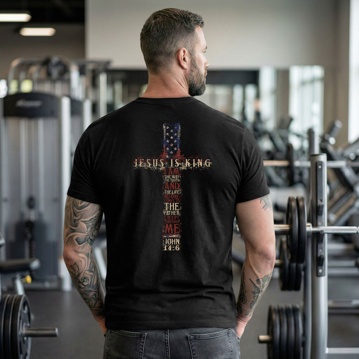 Jesus Is King T Shirt Christian Cross John 14 6 American Flag Bible Verse Faith Tee - Rust Field Wear