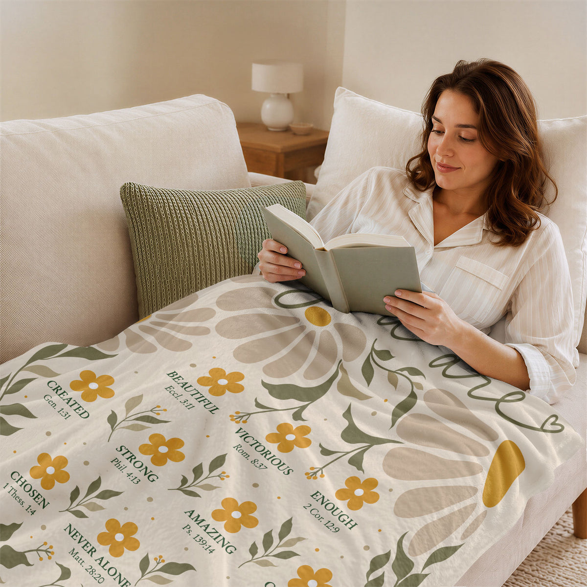 Christian Blanket for Women, Bible Verse Throw Blanket - Inspirational Floral Faith Design upsale - Rust Field Wear