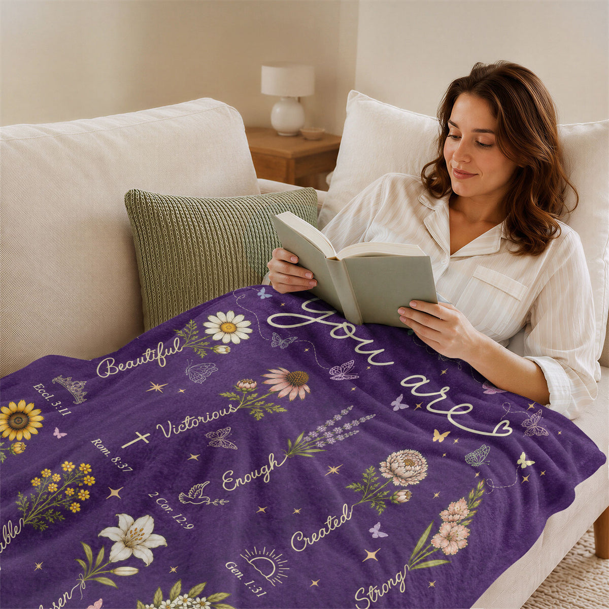 Christian Blanket for Women, Bible Verse Throw Blanket - Butterfly Scripture Home Decor - Rust Field Wear