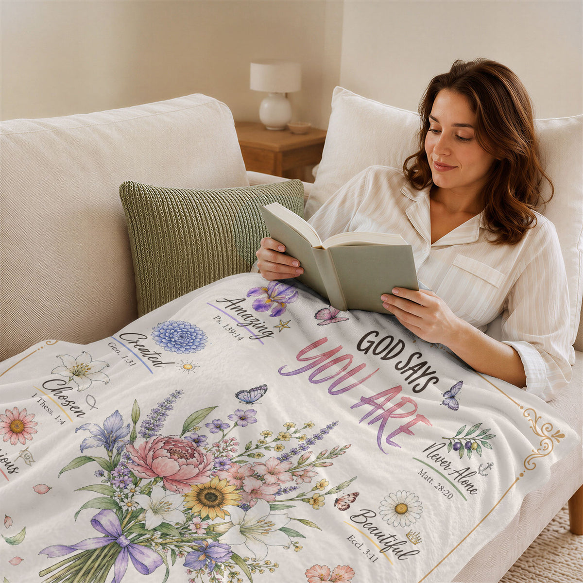 Christian Blanket for Women, Bible Verse Throw Blanket - Pink Butterfly Scripture Design - Rust Field Wear