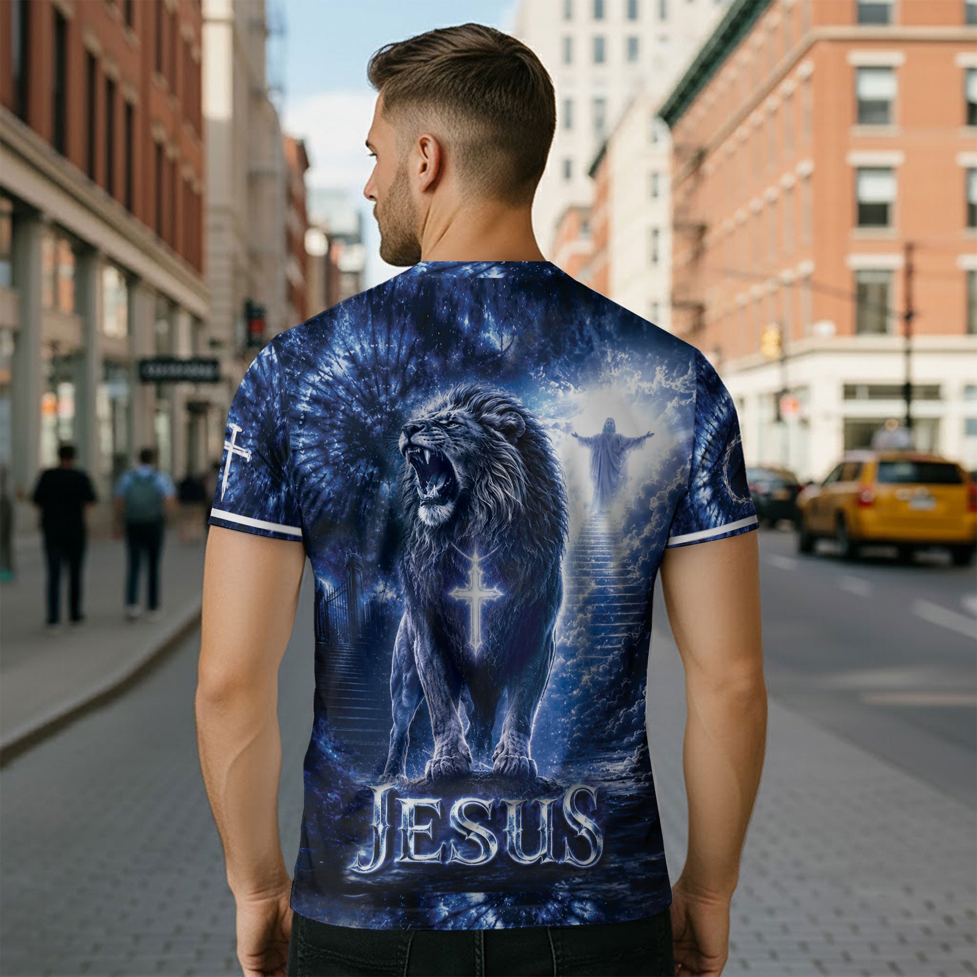 Christian Tee Shirts - Jesus The Way The Truth The Life Lion Cross Christian Faith Graphic Tee, Christian Shirts for Men - Rust Field Wear