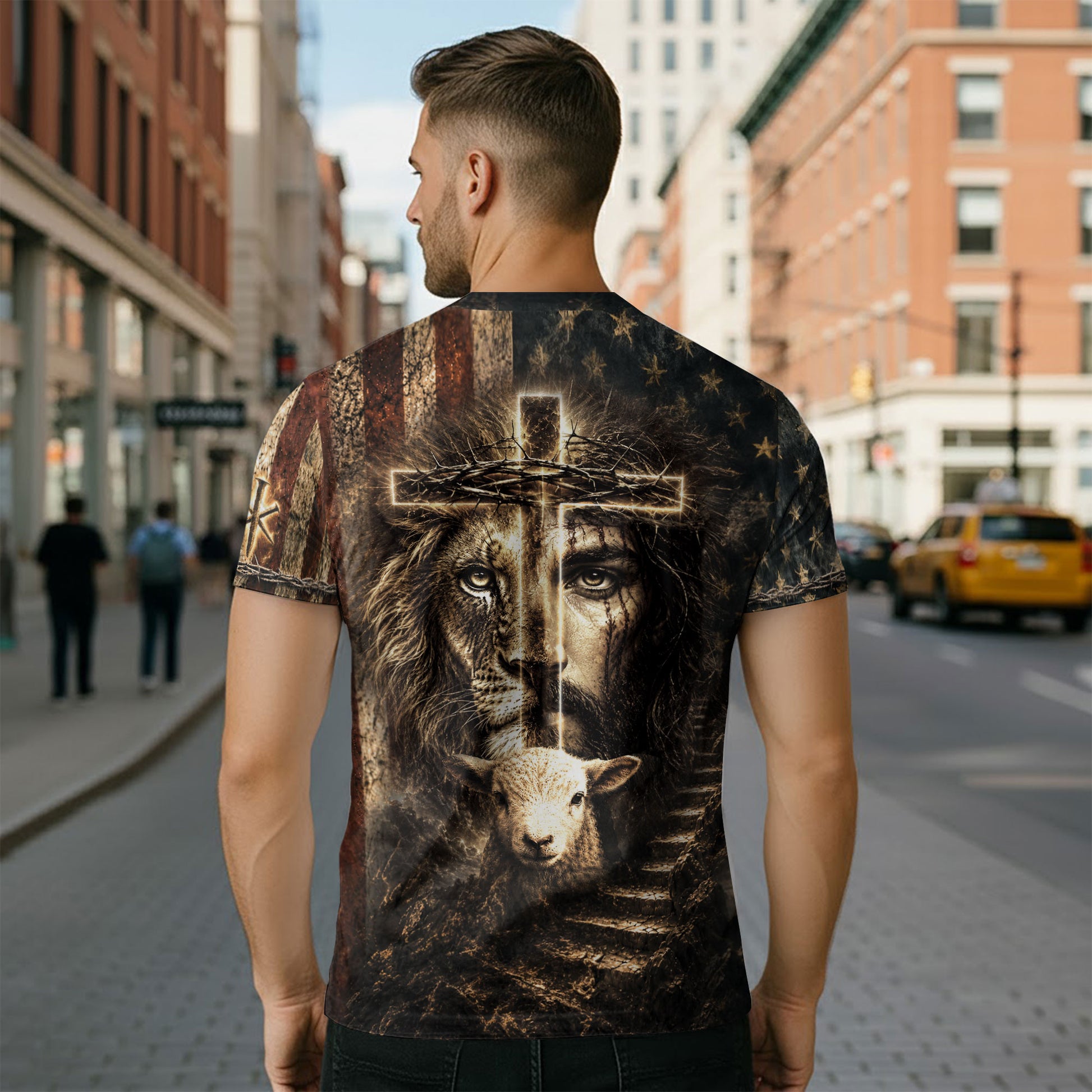 Christian Shirts for Men - Jesus The Way The Truth The Life Cross Flag Lamb Christian, Christian Tee Shirts - Rust Field Wear