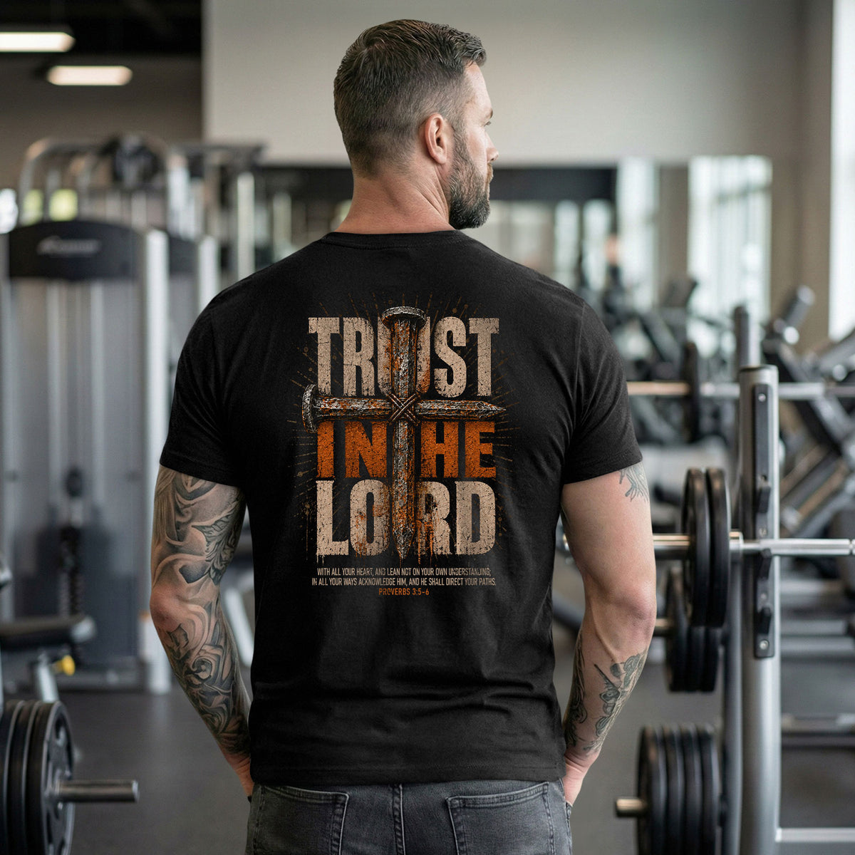 Trust In The Lord T Shirt Christian Cross Proverbs 3 5 6 Bible Verse Religious Apparel Tee - Rust Field Wear