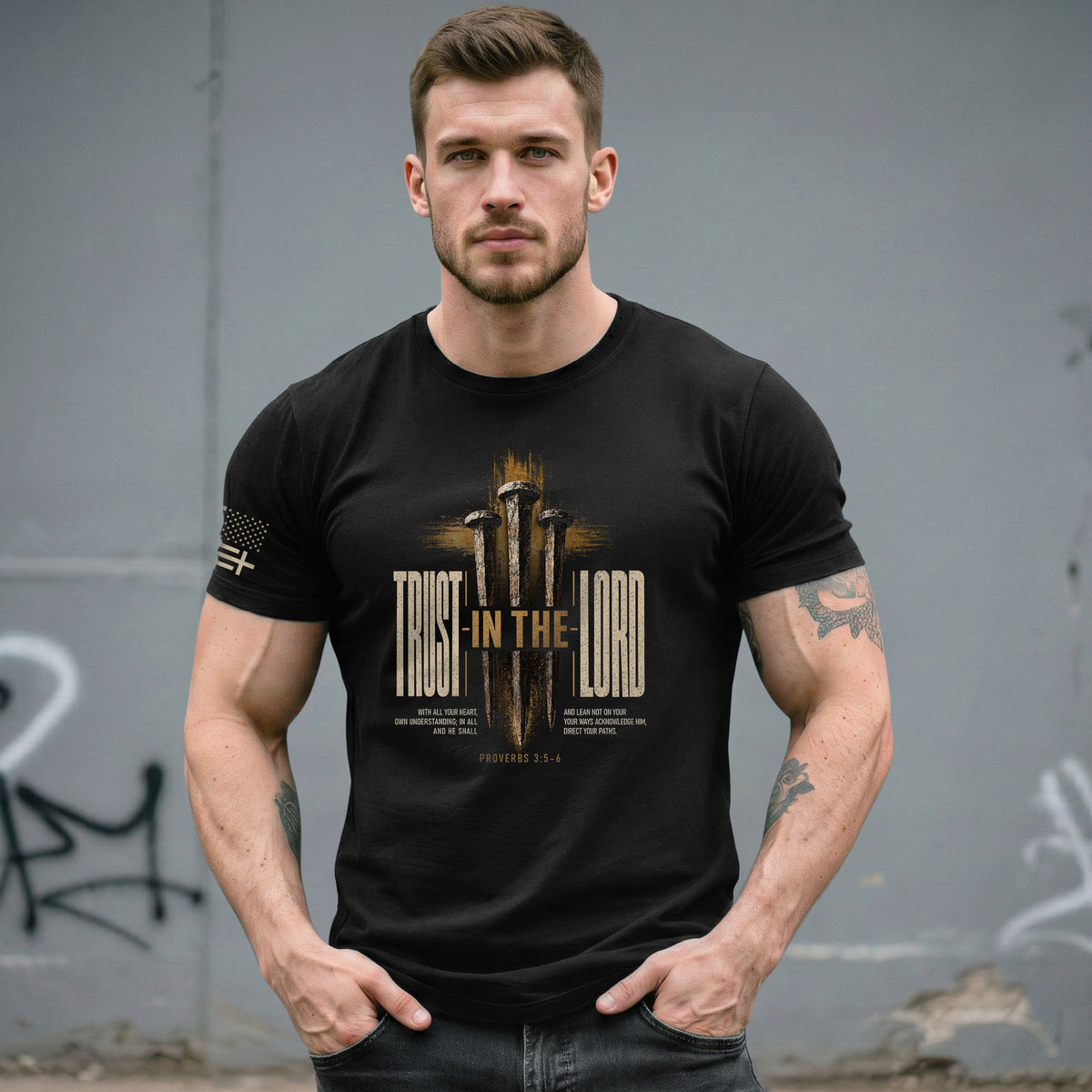 Trust In The Lord T Shirt Christian Proverbs 3 5 6 Bible Verse Faith Cross Tee - Rust Field Wear
