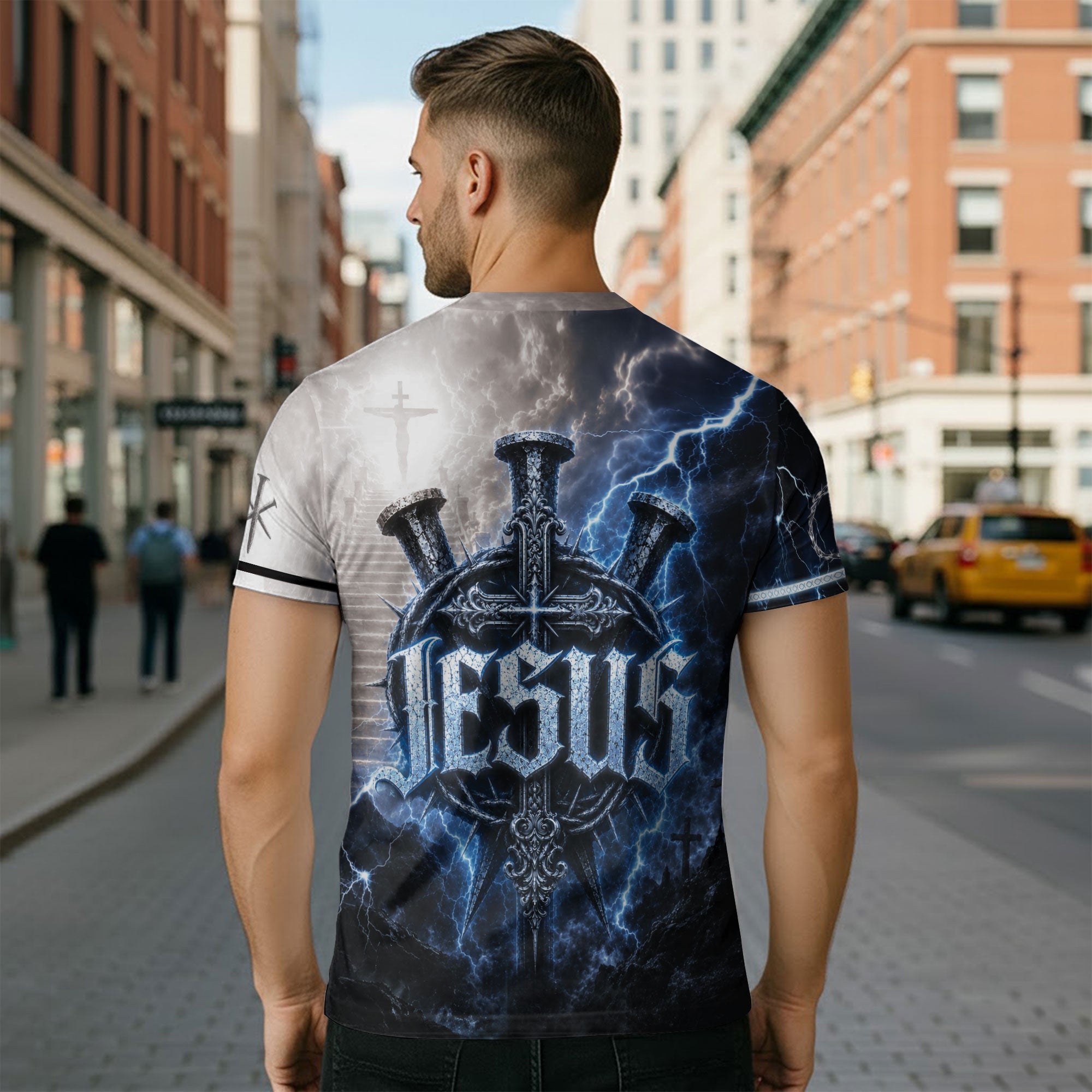 Christian Blue Lightning Lion Cross 3D Men Shirt I Can't But I Know A Guy Jesus Print Tee