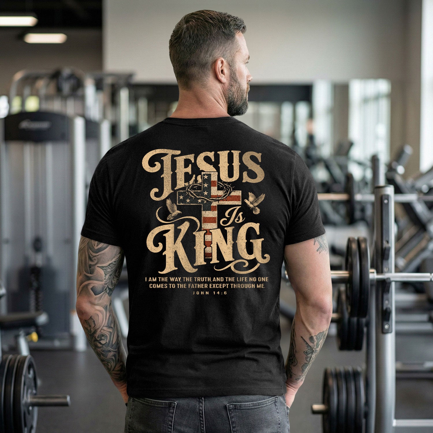 Jesus Is King Shirt Patriotic Christian Men Shirt American Flag Cross Dove John 14 6 Tee - Rust Field Wear