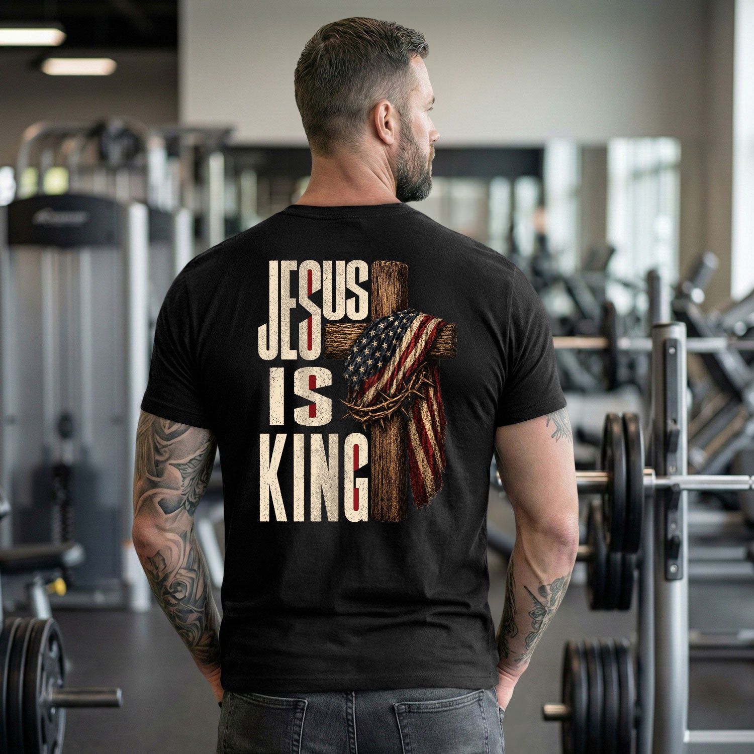 Jesus Is King Shirt Patriotic Christian Men Shirt Wooden Cross American Flag Crown Of Thorns - Rust Field Wear