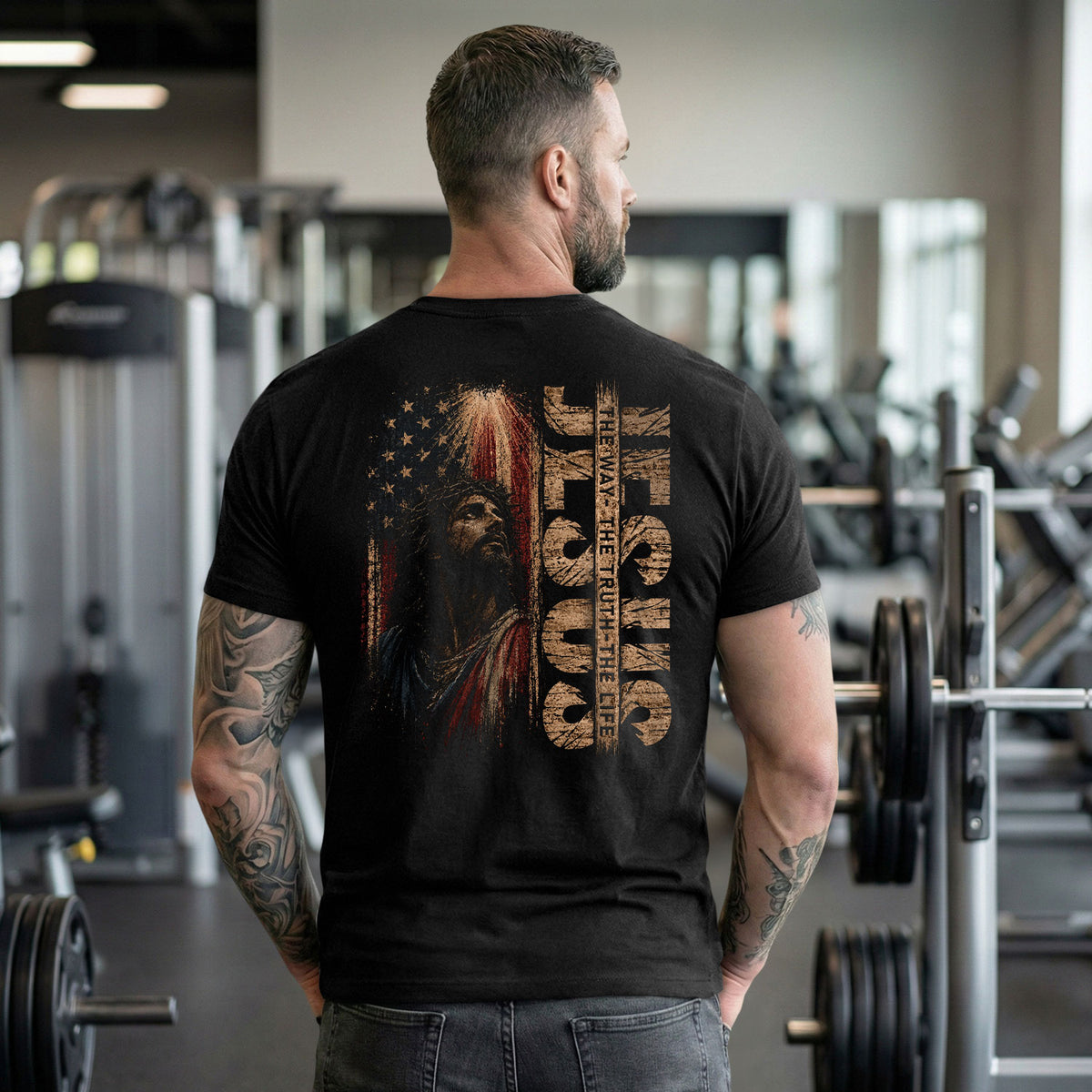 Jesus The Way The Truth The Life Shirt American Flag Christian Graphic Casual Crewneck Men - Rust Field Wear