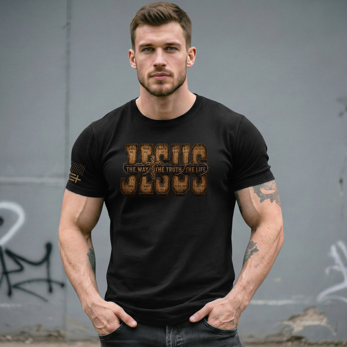 Jesus The Way The Truth The Life Scripture Cross Christian Graphic Crewneck Tee Men - Rust Field Wear