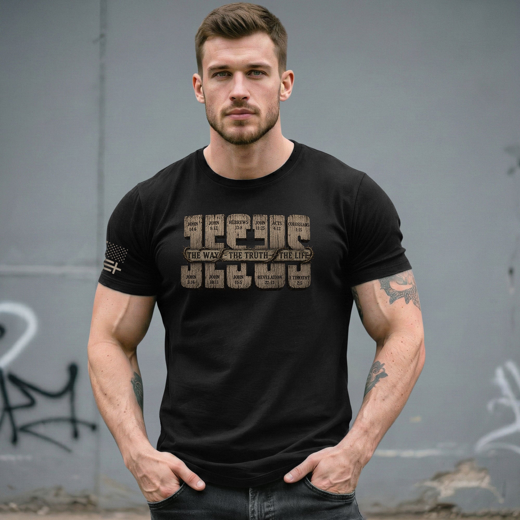Jesus Shirt Men Christian T-Shirt The Way The Truth The Life Bible Verse Faith Graphic Tee