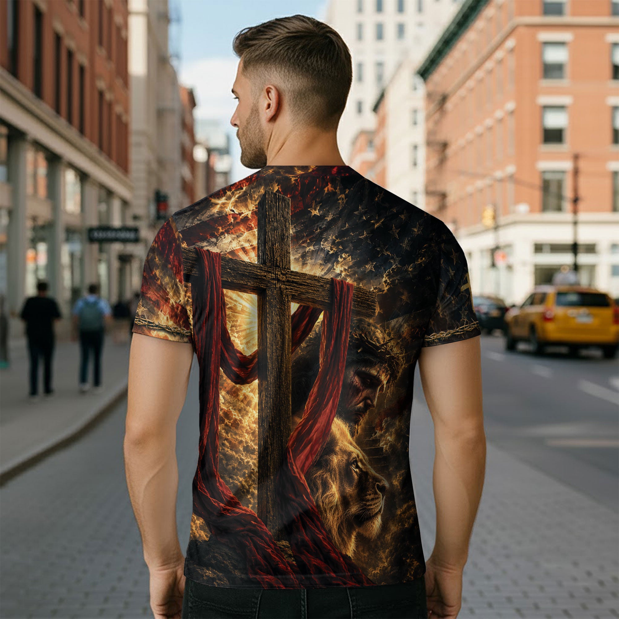 Faith Over Fear Shirt Christian Lion Cross Jesus 3D All Over Print Graphic Men T-Shirt
