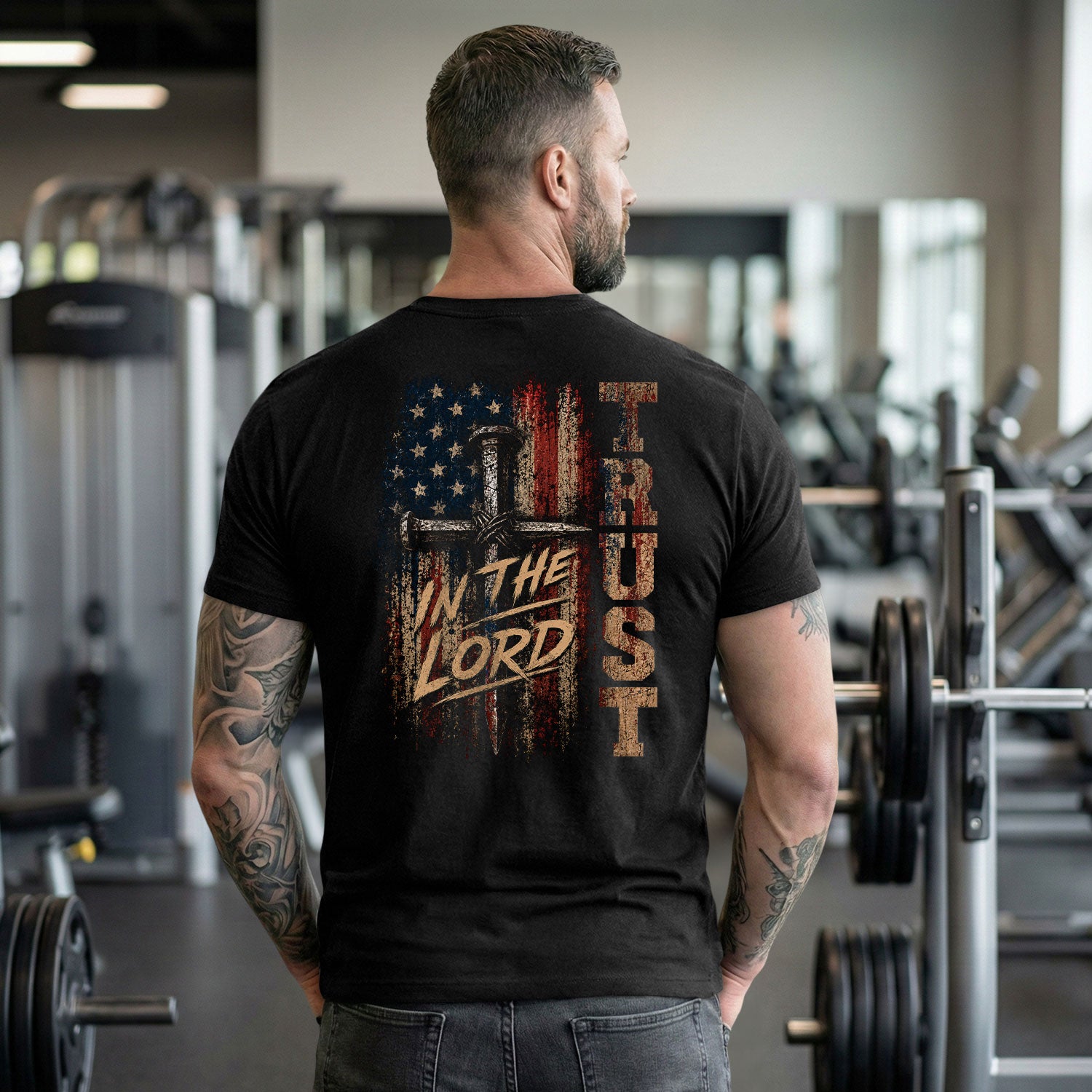 Trust In The Lord Shirt Mens Jesus Cross Flag Tee Christian Religious Graphic Shirt - Rust Field Wear