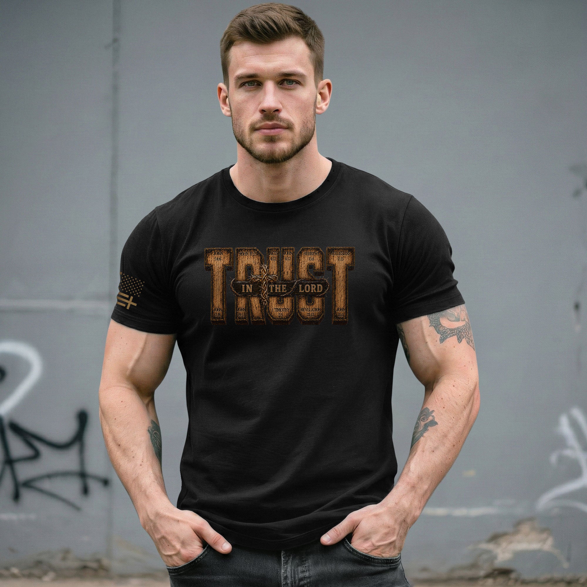 Trust In The Lord Shirt Mens Christian Bible Verse T-Shirt Scripture Graphic Tee - Rust Field Wear