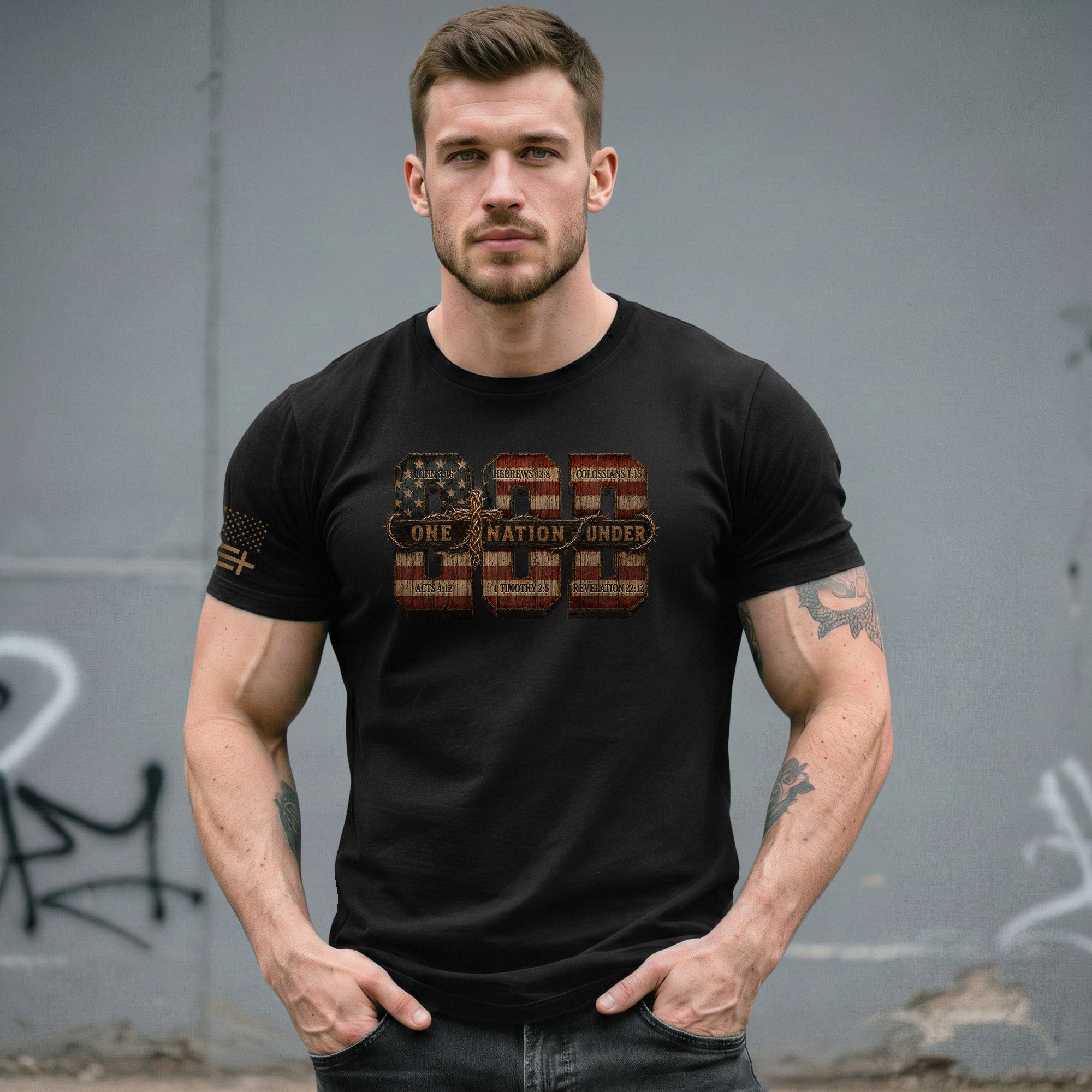 One Nation Under God USA Flag Scripture Christian Graphic Tee Shirt For Men Apparel - Rust Field Wear