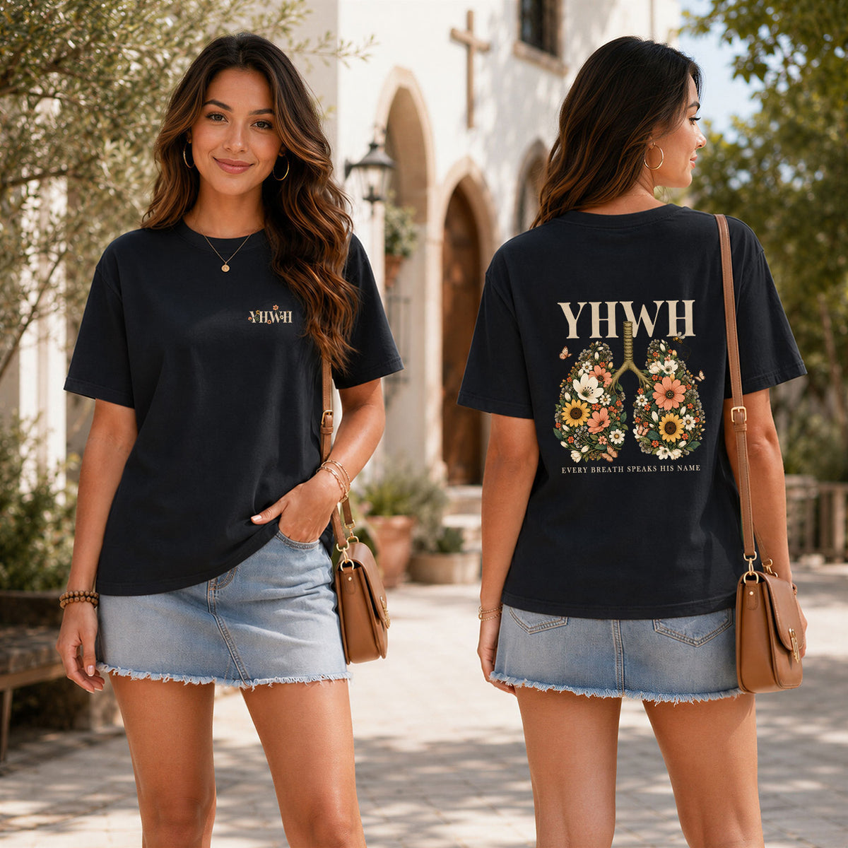 Holy Christian YHWH Floral Lungs Aesthetic Women Graphic Tee Shirt Vintage Cotton - Rust Field Wear