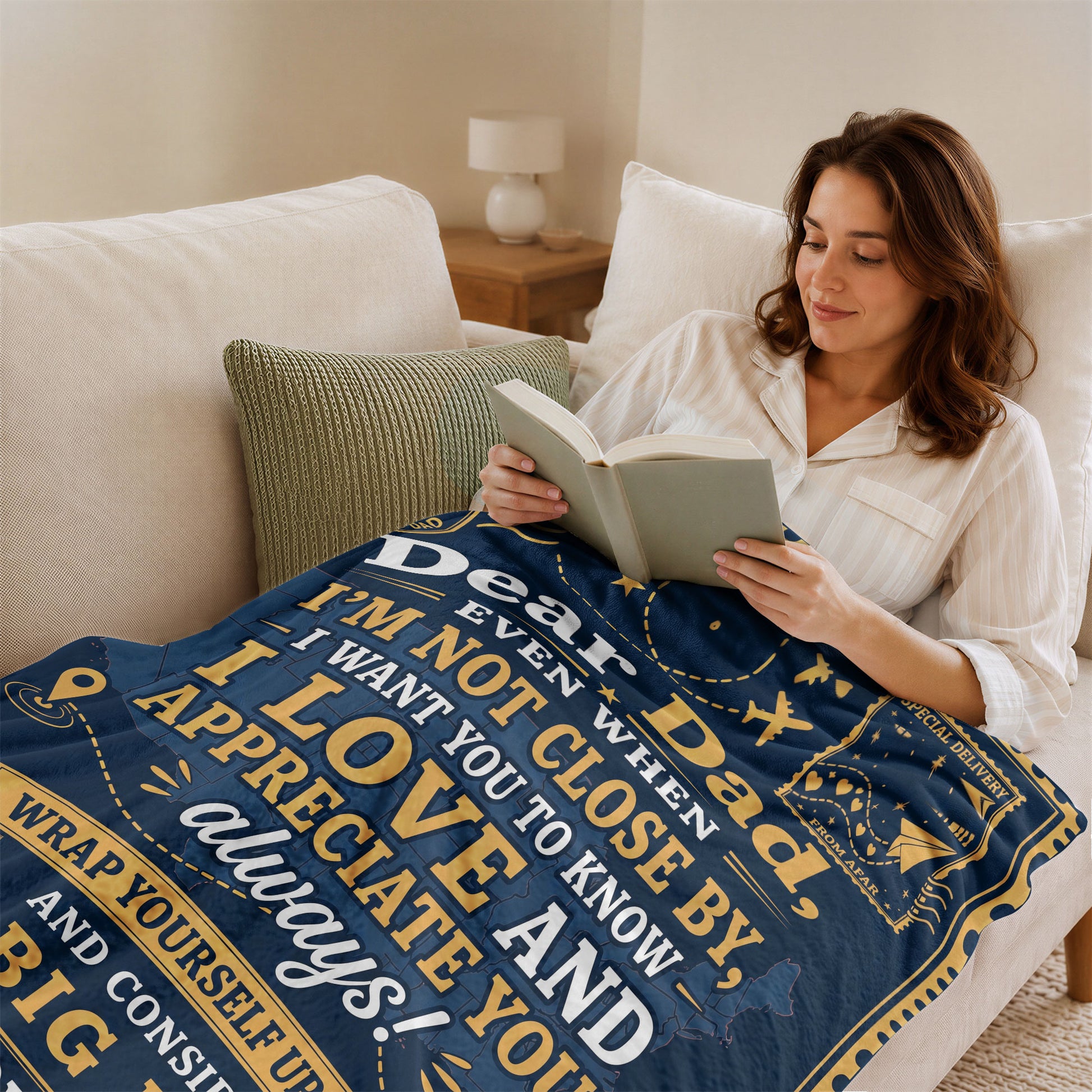 Gift for Dad Blanket Long Distance Hug Throw Blanket Father's Day Gift Daughter Son - Rust Field Wear