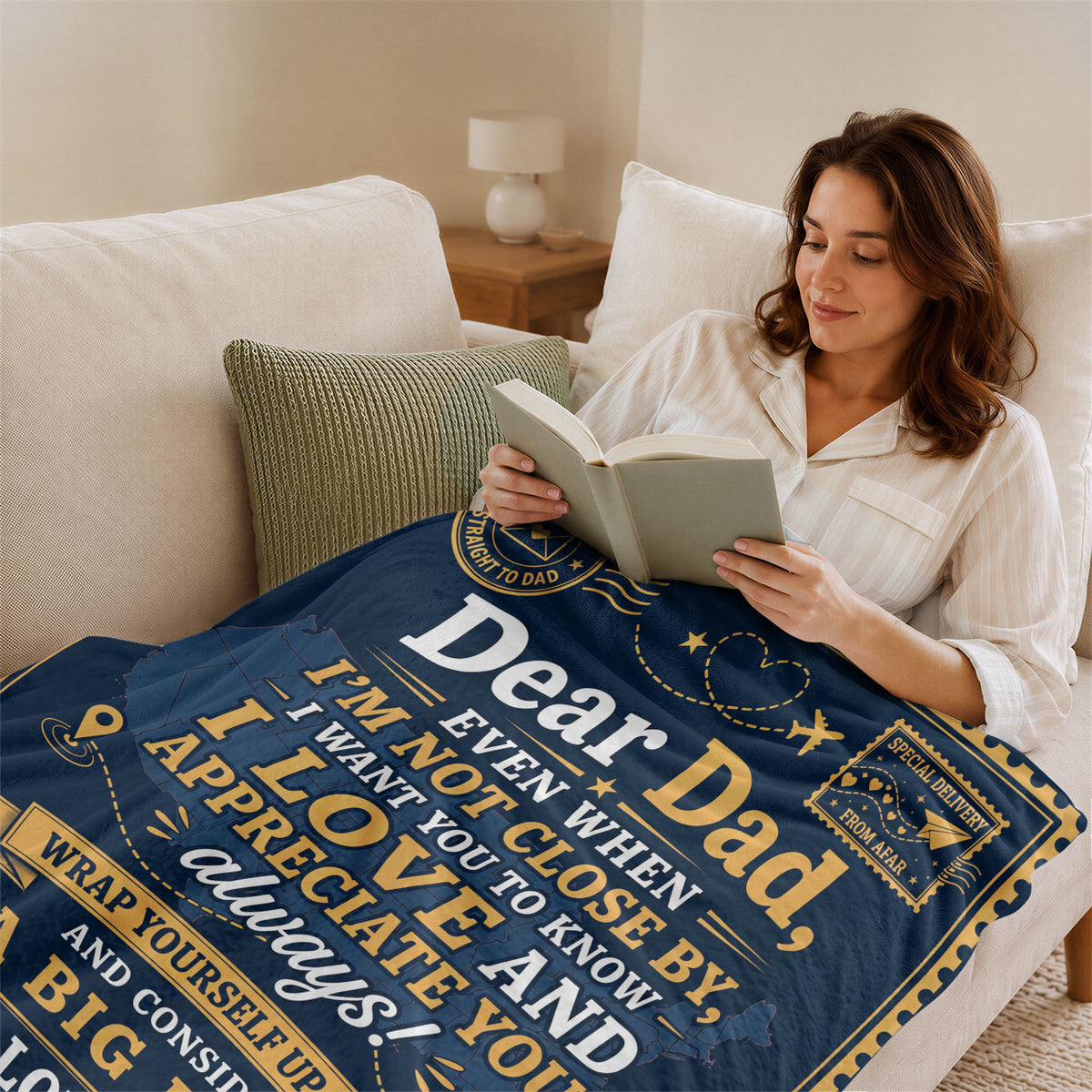 Gift for Dad Blanket Long Distance Hug Throw Blanket Father's Day Gift Daughter Son - Rust Field Wear