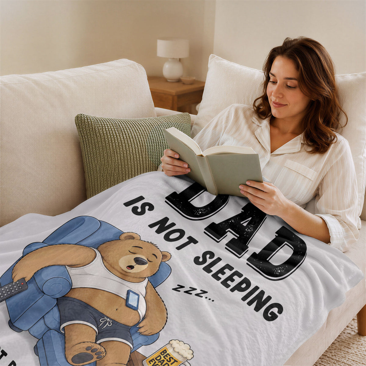 Dad Resting His Eyes Bear Graphic Throw Blanket Funny Gift For Father Day Cozy Home - Rust Field Wear