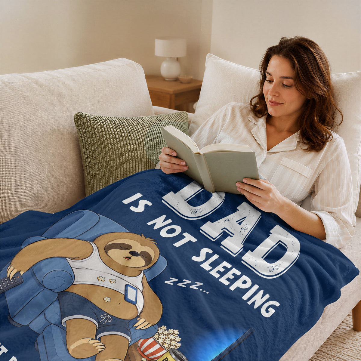 Dad Is Not Sleeping Sloth Funny Gift Throw Blanket For Father Day Home Decor Apparel - Rust Field Wear
